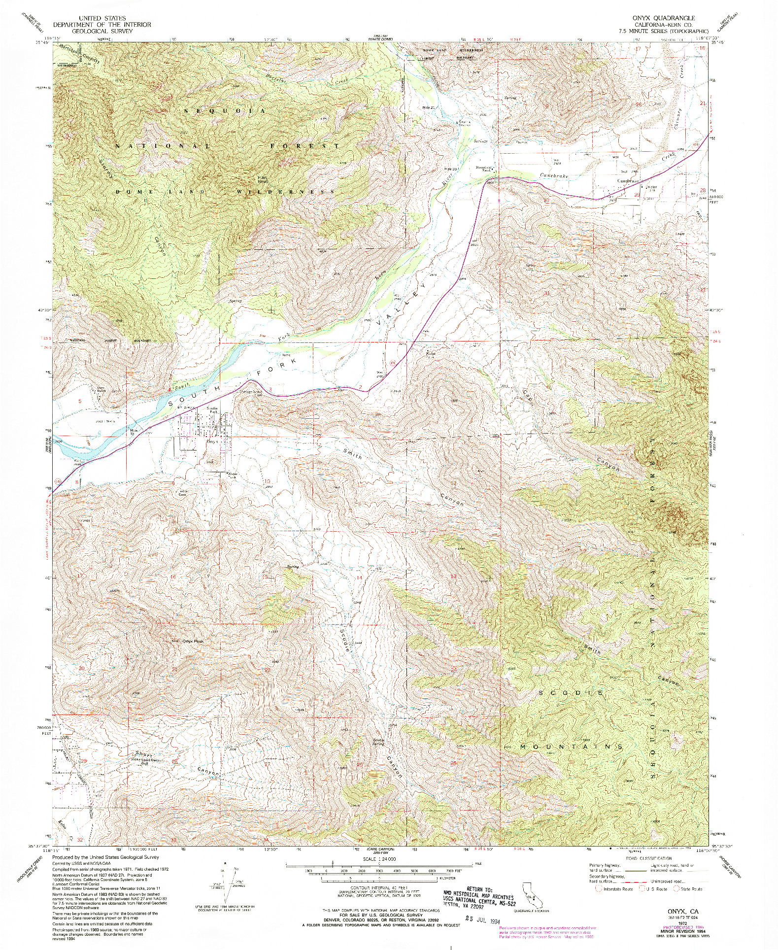 USGS 1:24000-SCALE QUADRANGLE FOR ONYX, CA 1972