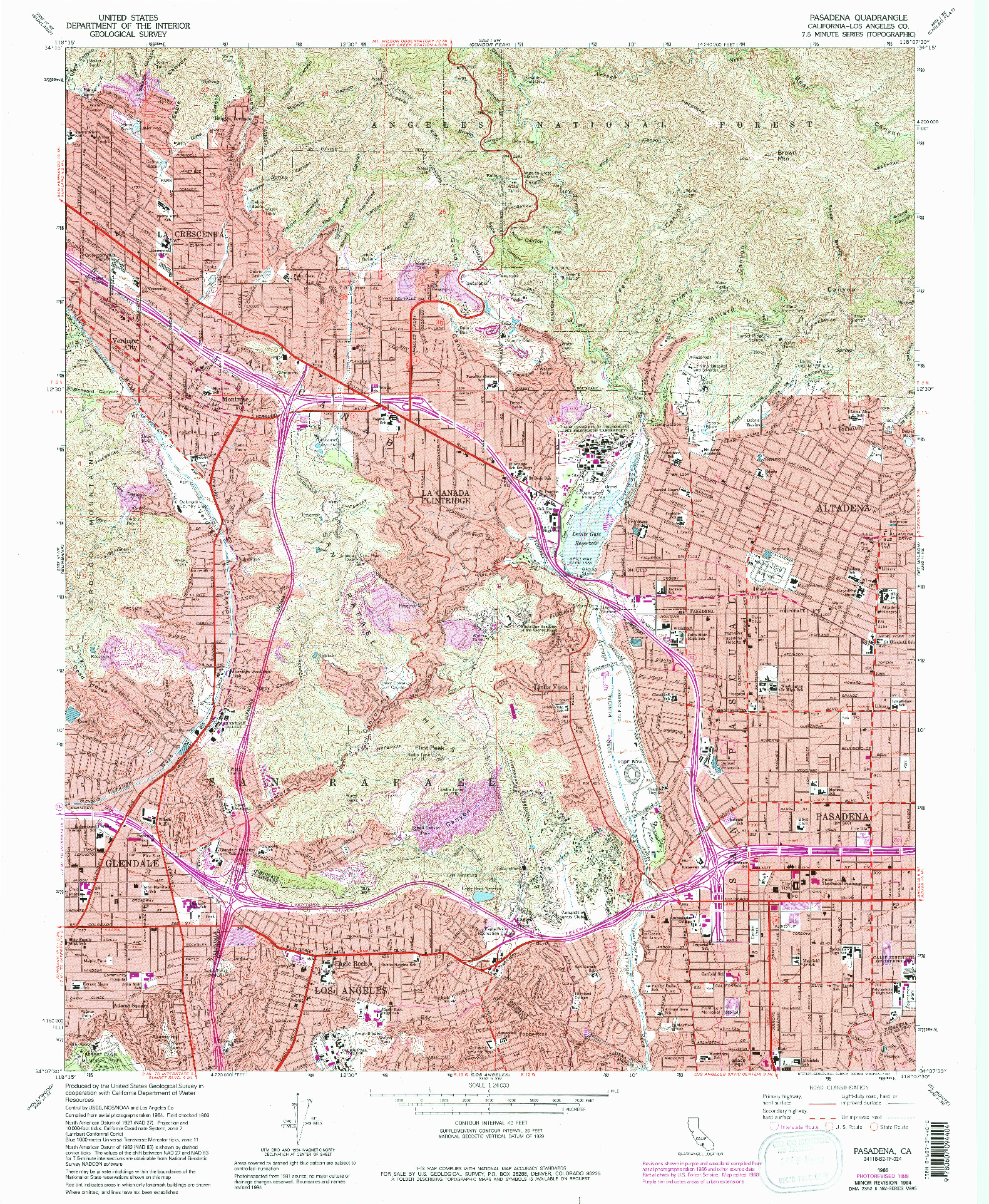 USGS 1:24000-SCALE QUADRANGLE FOR PASADENA, CA 1966