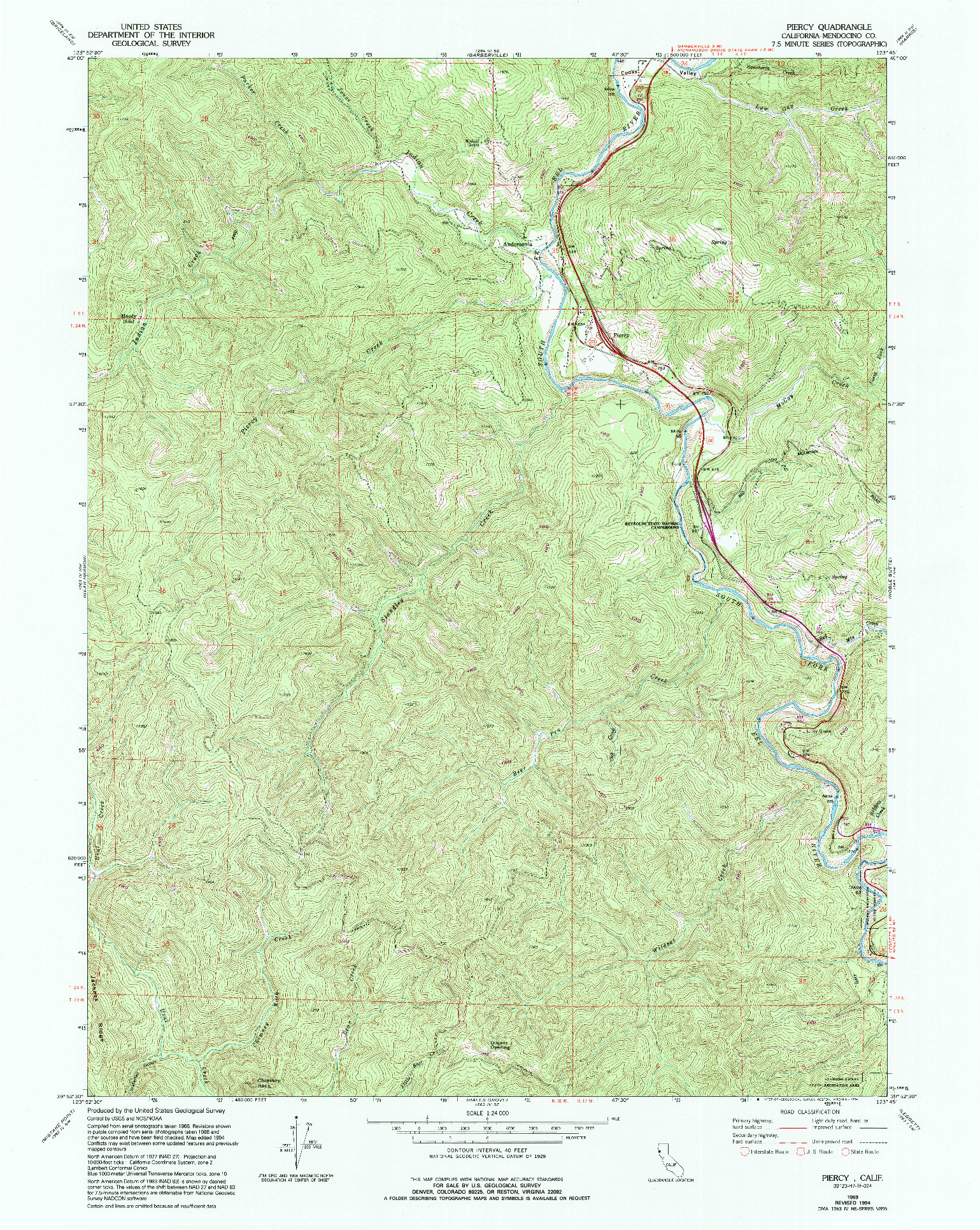 USGS 1:24000-SCALE QUADRANGLE FOR PIERCY, CA 1969