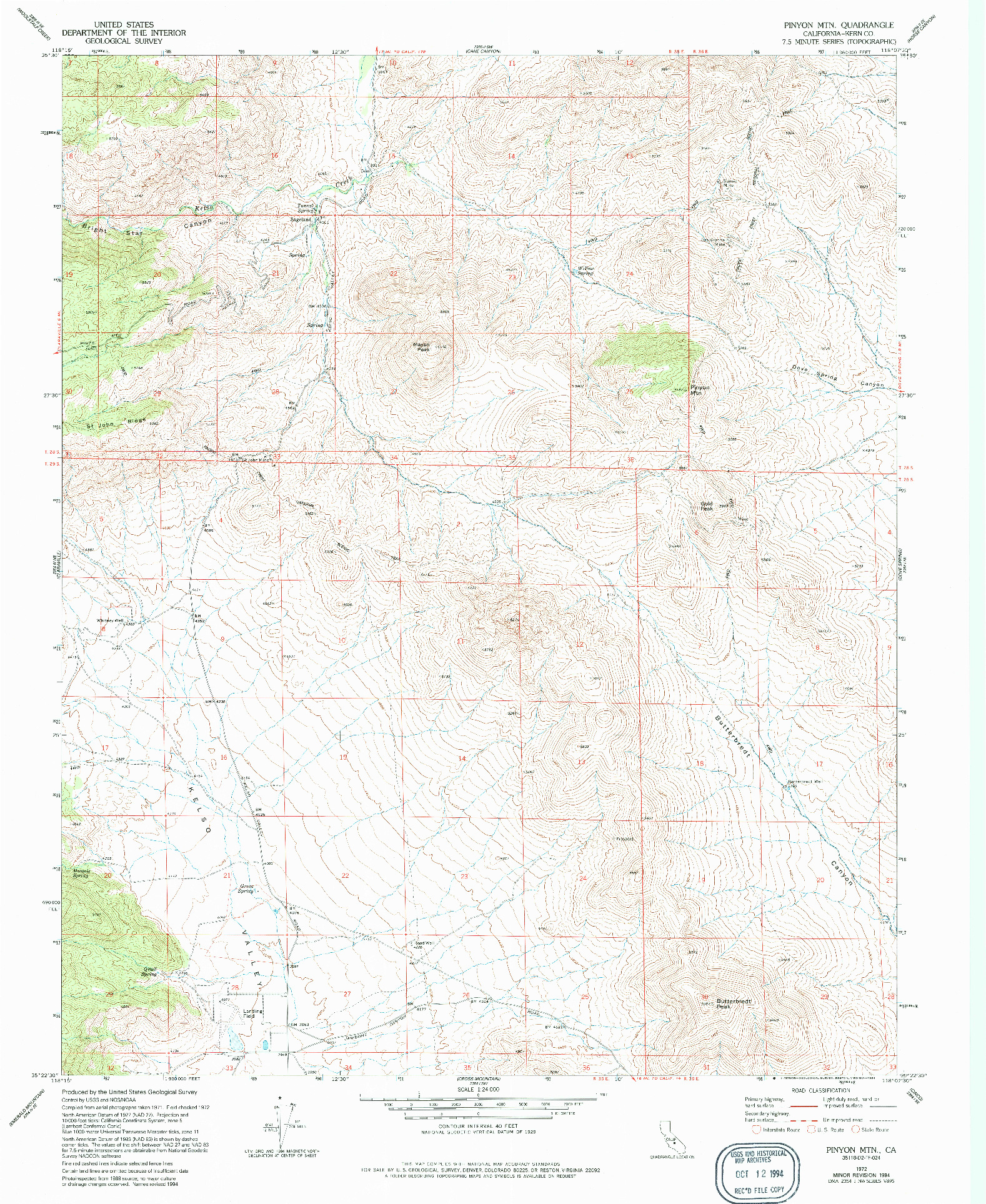USGS 1:24000-SCALE QUADRANGLE FOR PINYON MTN, CA 1972