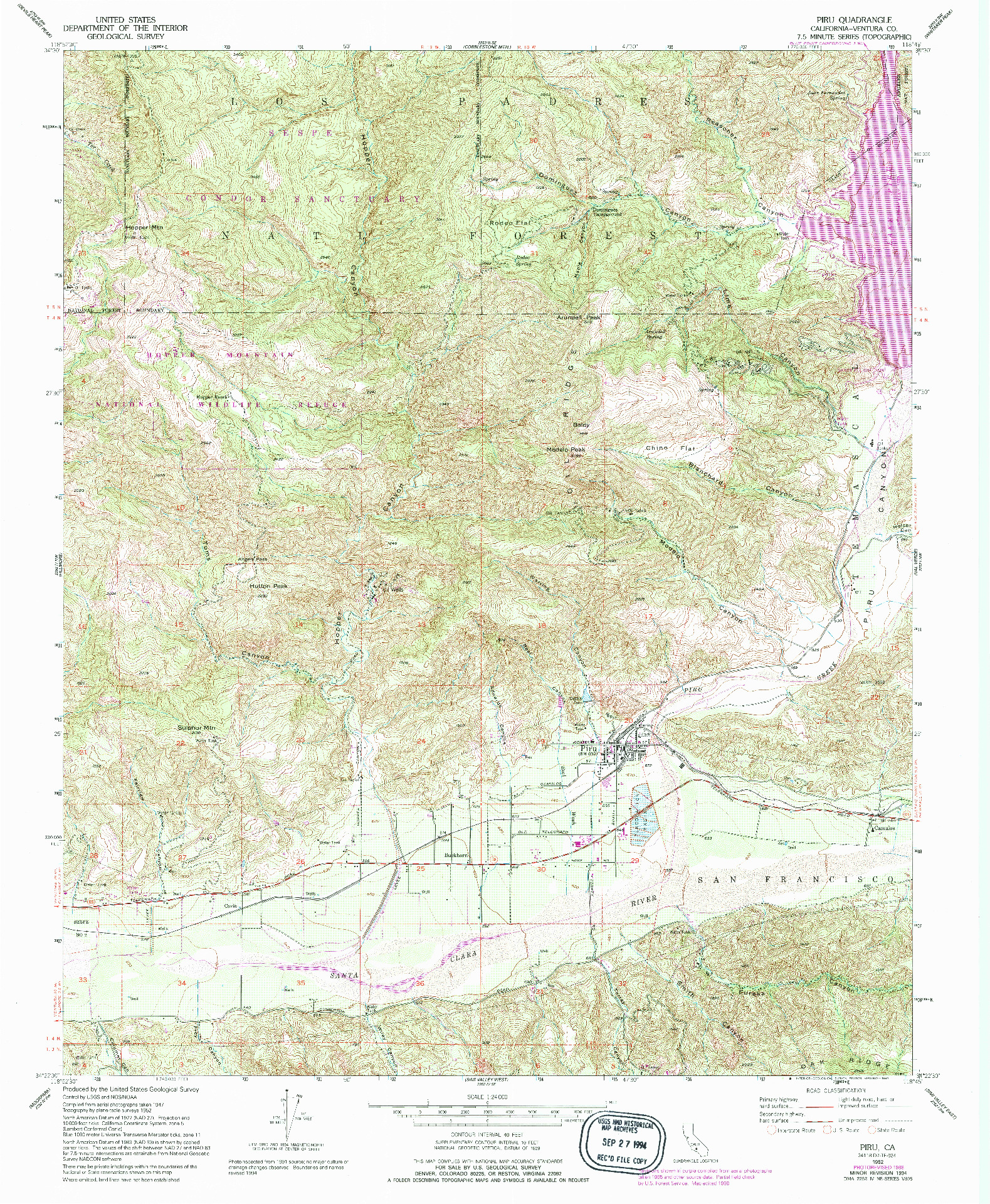 USGS 1:24000-SCALE QUADRANGLE FOR PIRU, CA 1952