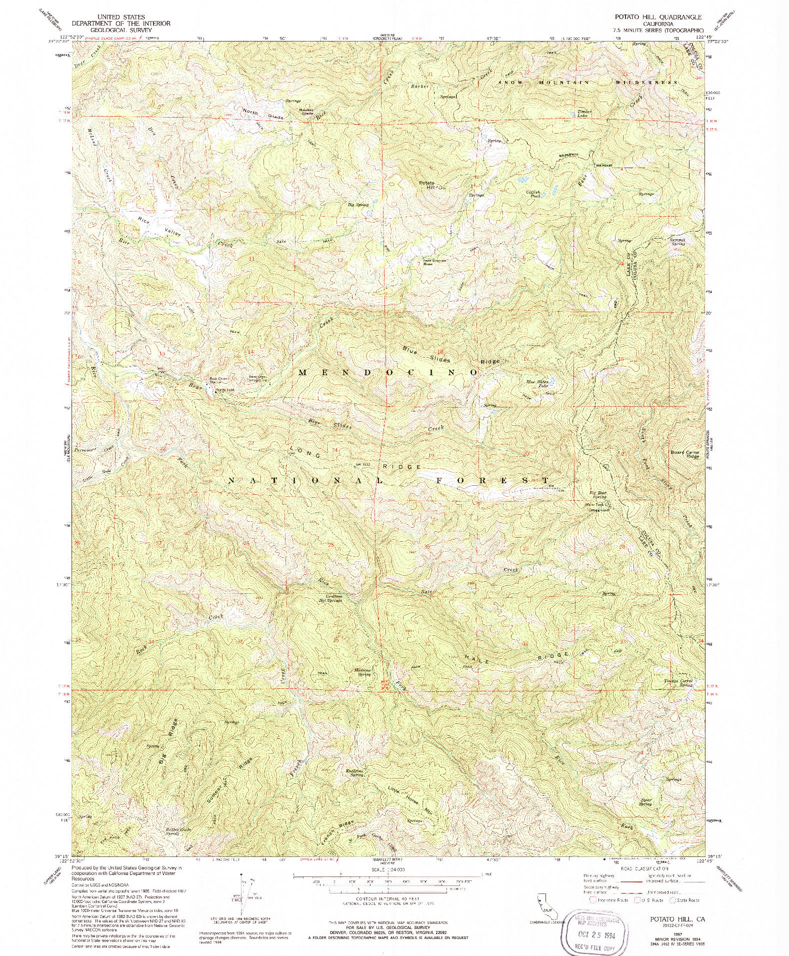 USGS 1:24000-SCALE QUADRANGLE FOR POTATO HILL, CA 1967