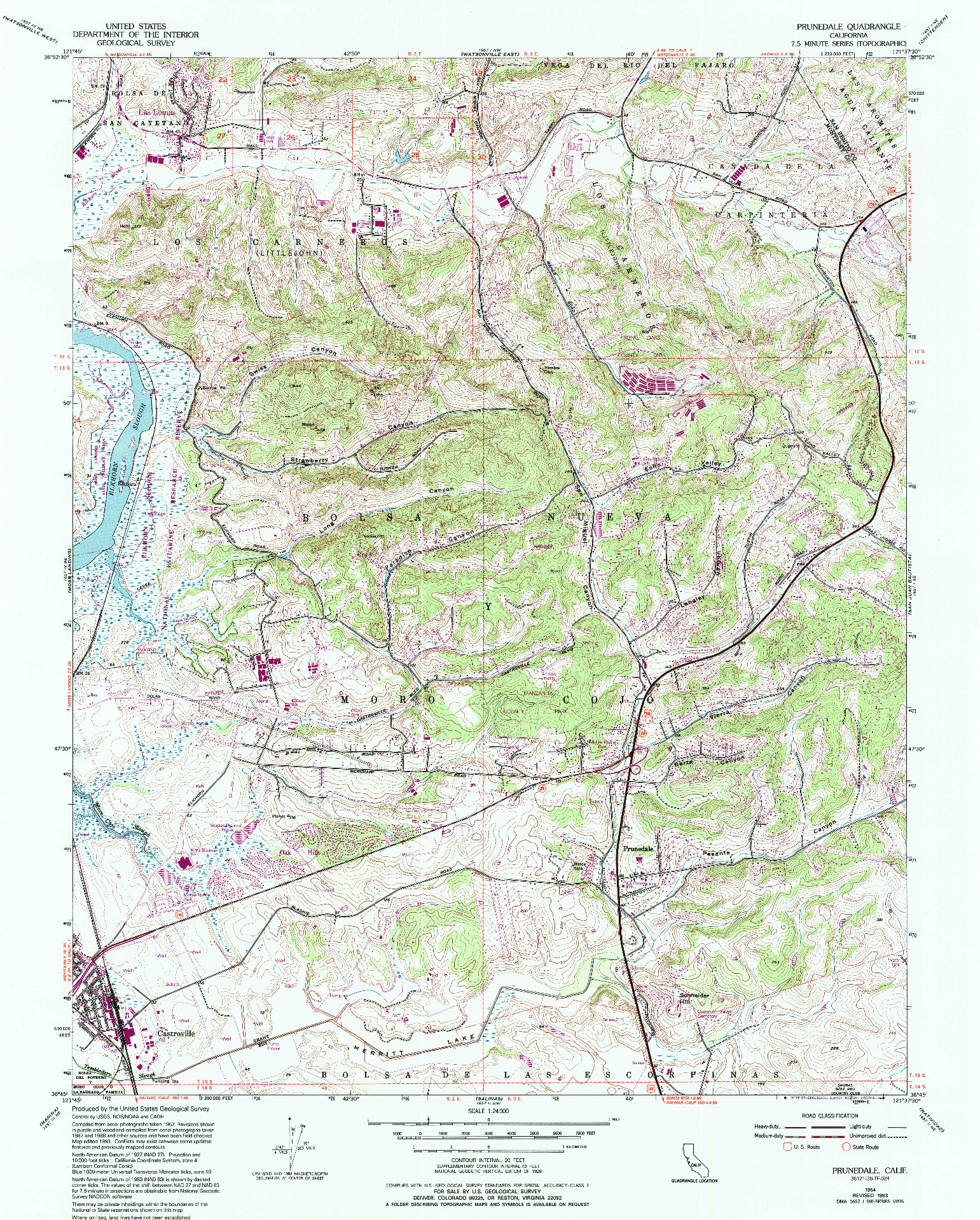 USGS 1:24000-SCALE QUADRANGLE FOR PRUNEDALE, CA 1954