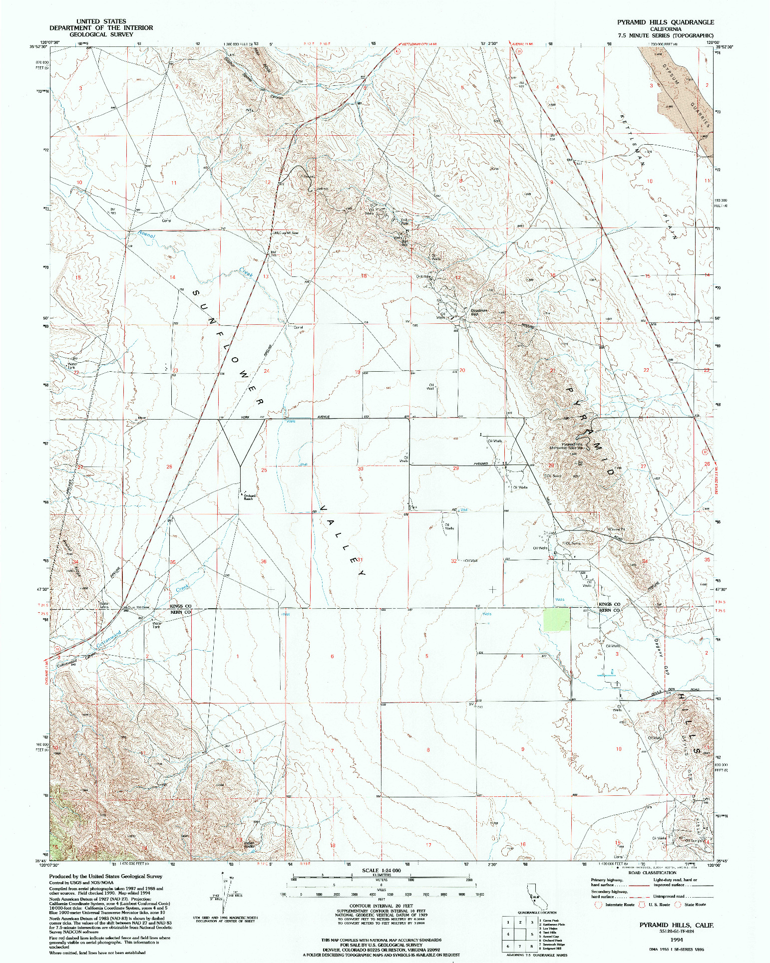 USGS 1:24000-SCALE QUADRANGLE FOR PYRAMID HILLS, CA 1994
