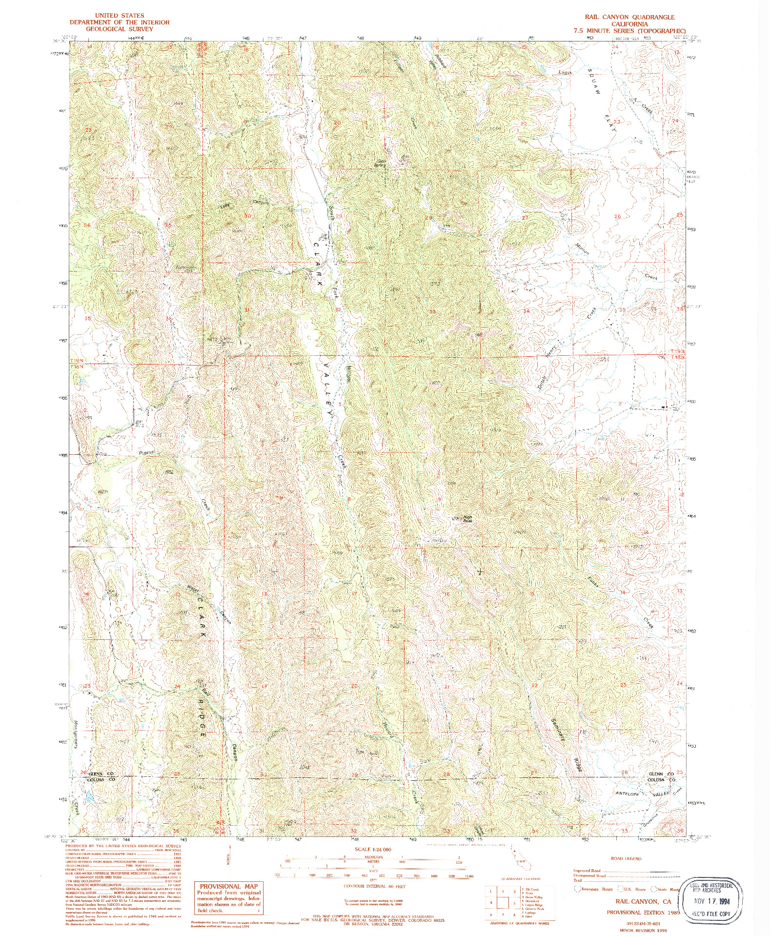 USGS 1:24000-SCALE QUADRANGLE FOR RAIL CANYON, CA 1989