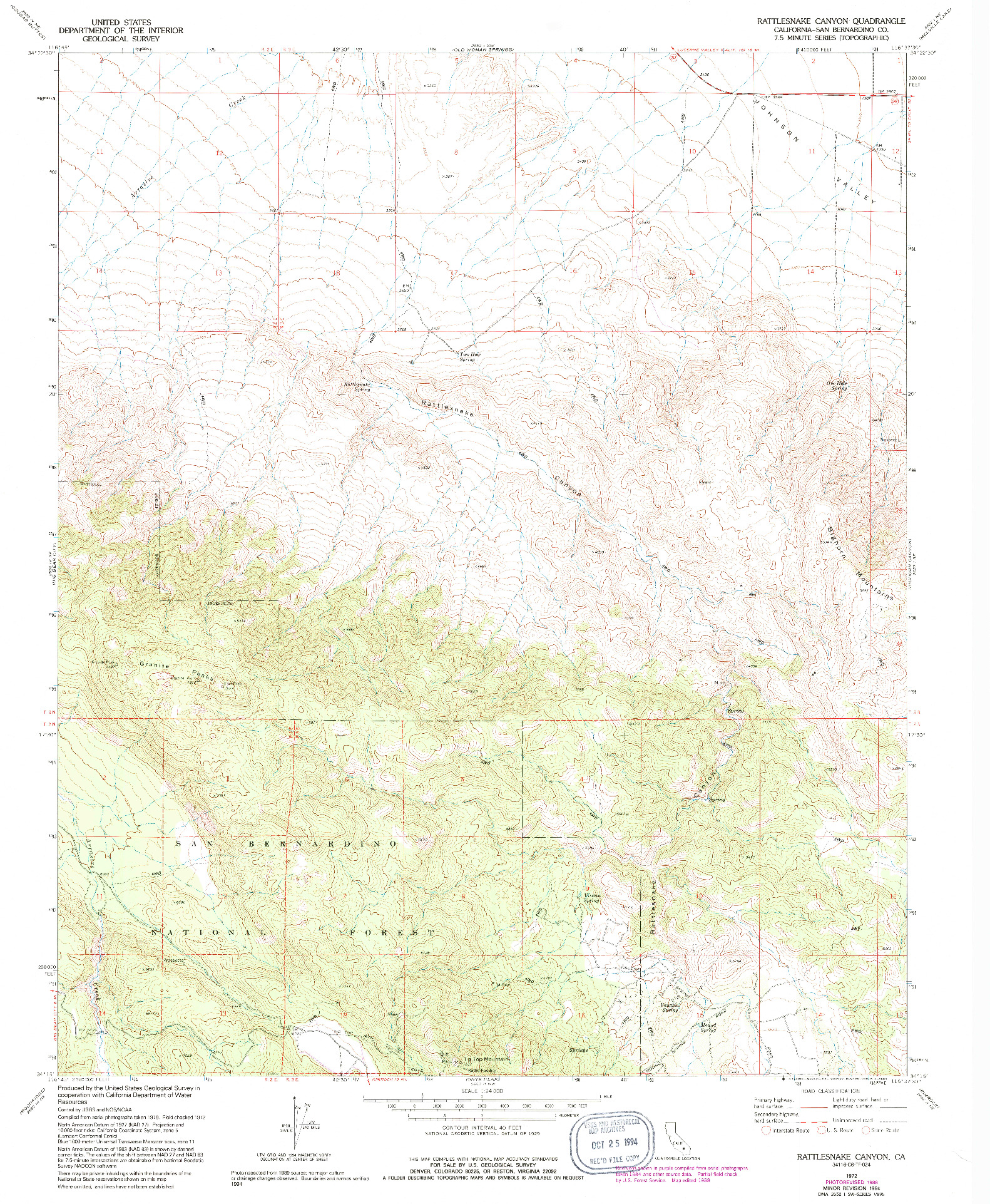 USGS 1:24000-SCALE QUADRANGLE FOR RATTLESNAKE CANYON, CA 1972