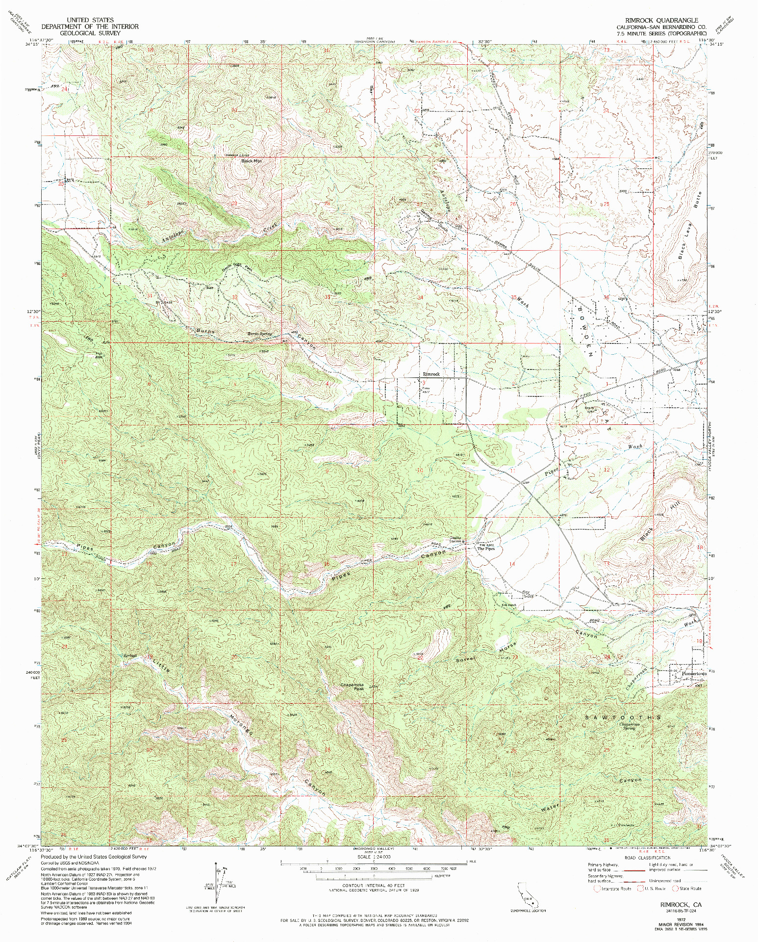 USGS 1:24000-SCALE QUADRANGLE FOR RIMROCK, CA 1972
