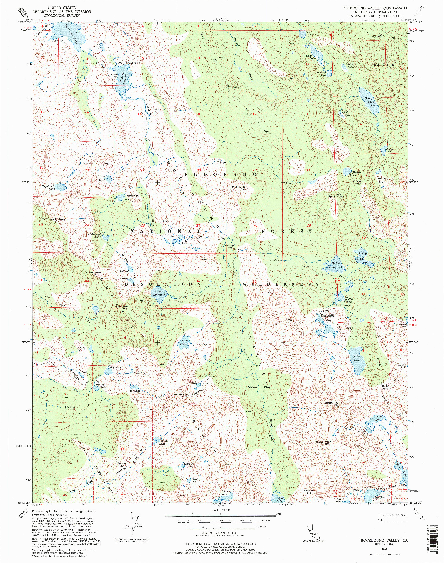 USGS 1:24000-SCALE QUADRANGLE FOR ROCKBOUND VALLEY, CA 1992