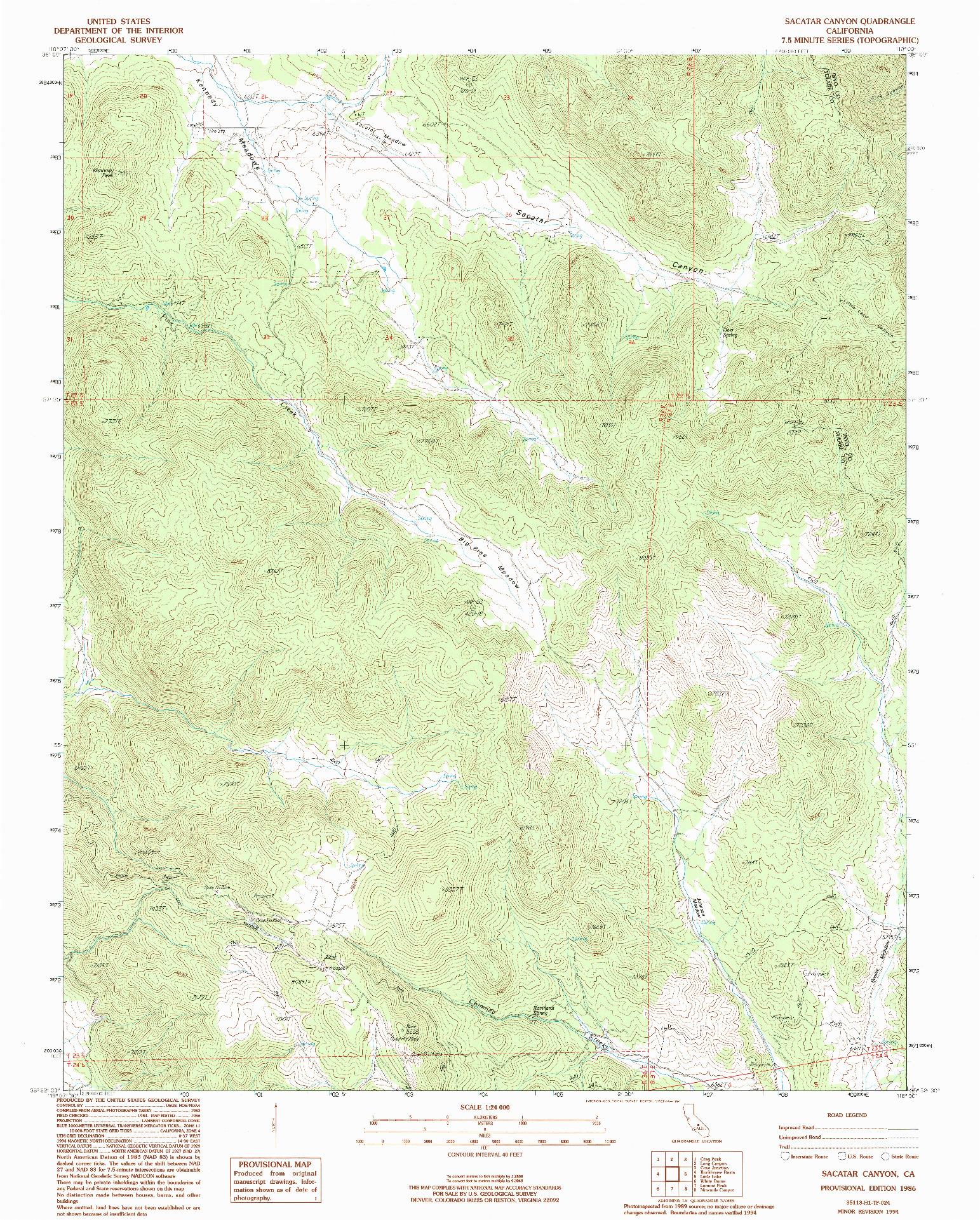 USGS 1:24000-SCALE QUADRANGLE FOR SACATAR CANYON, CA 1986