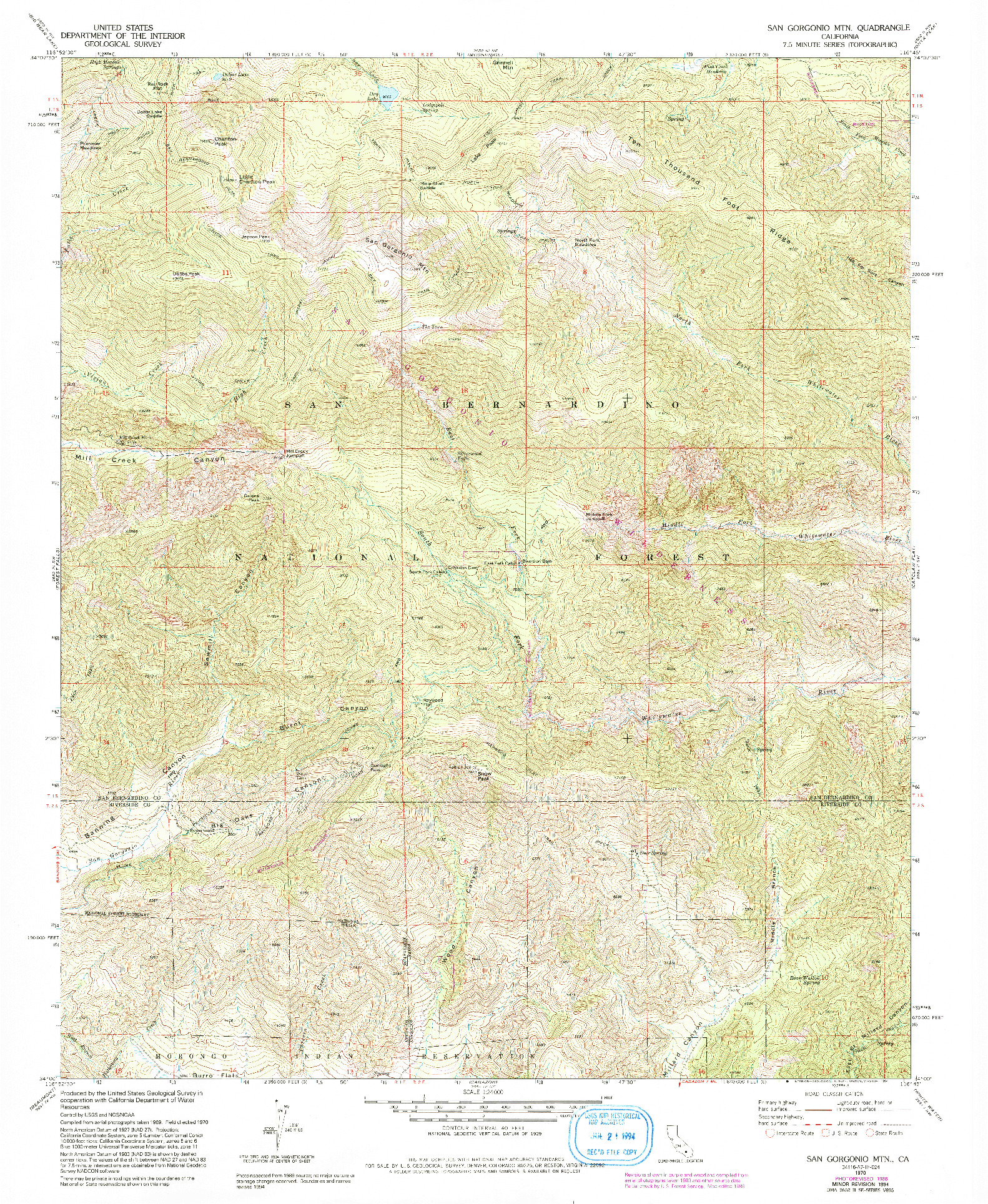 USGS 1:24000-SCALE QUADRANGLE FOR SAN GORGONIO MTN, CA 1970