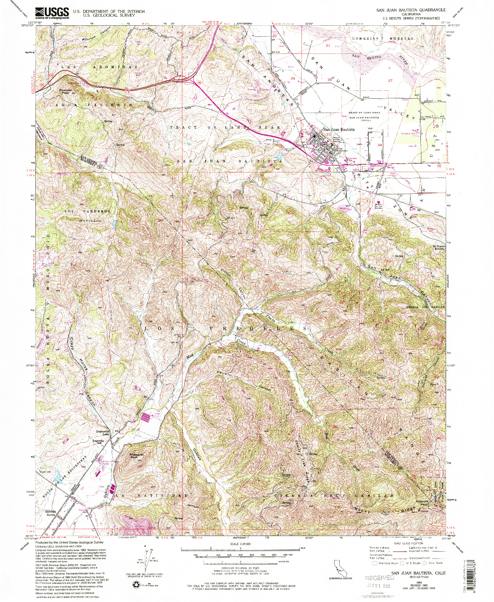 USGS 1:24000-SCALE QUADRANGLE FOR SAN JUAN BAUTISTA, CA 1955