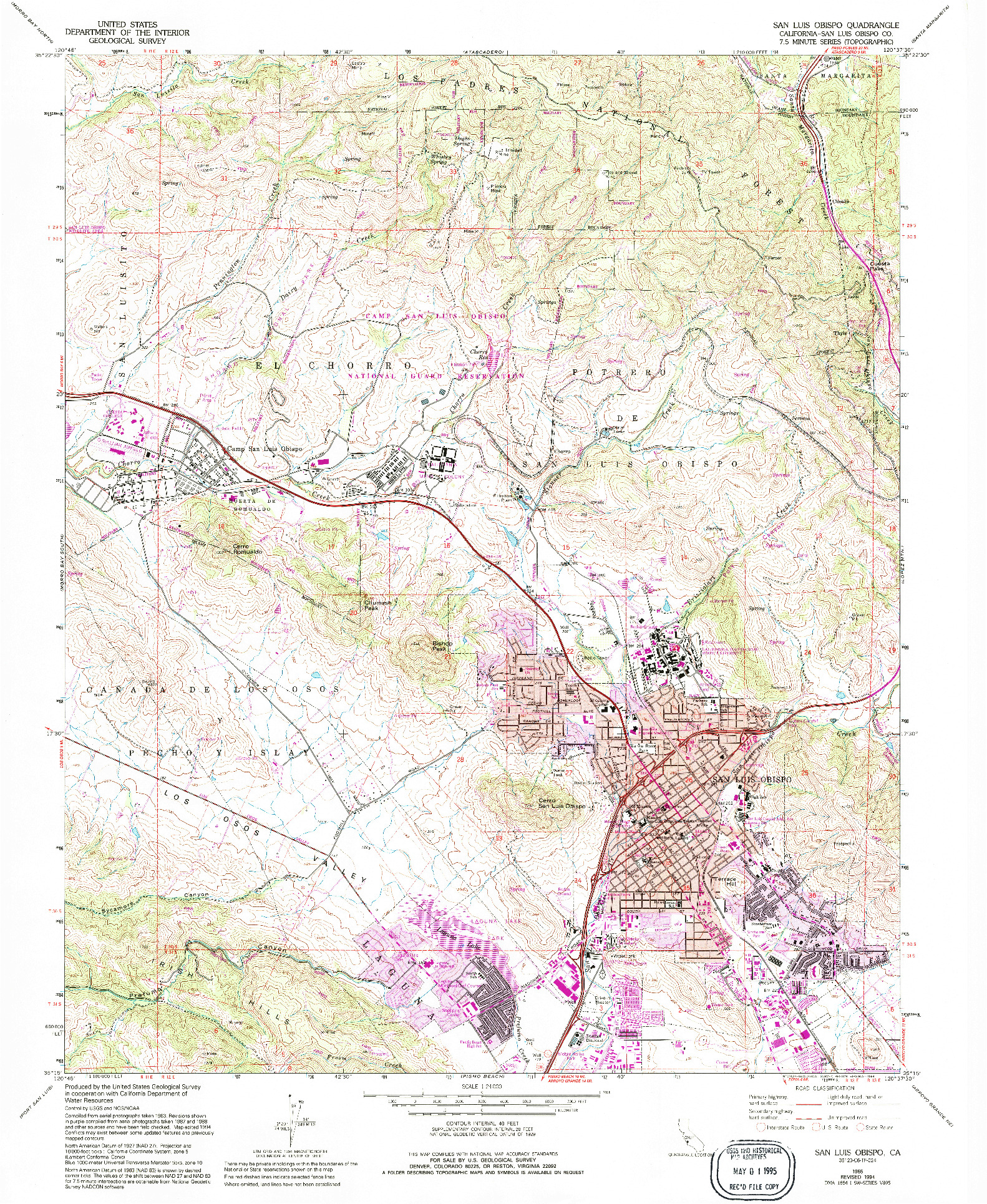 USGS 1:24000-SCALE QUADRANGLE FOR SAN LUIS OBISPO, CA 1965