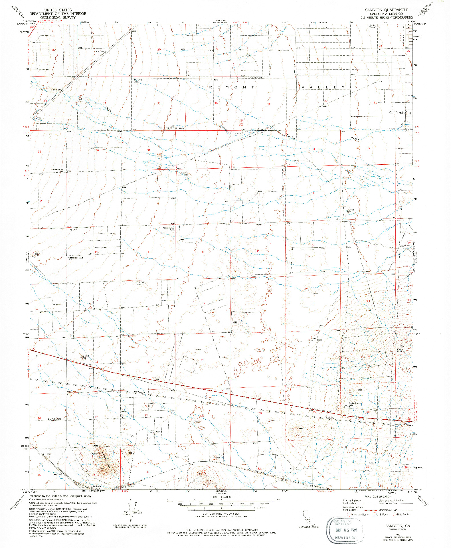 USGS 1:24000-SCALE QUADRANGLE FOR SANBORN, CA 1973