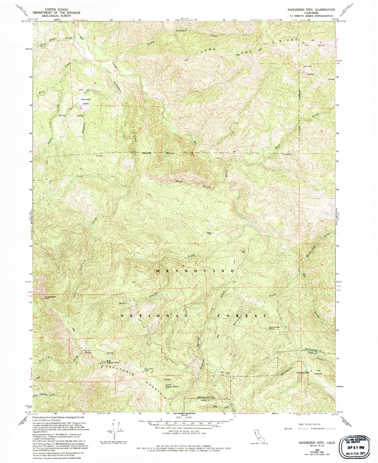 USGS 1:24000-SCALE QUADRANGLE FOR SANHEDRIN MTN, CA 1966