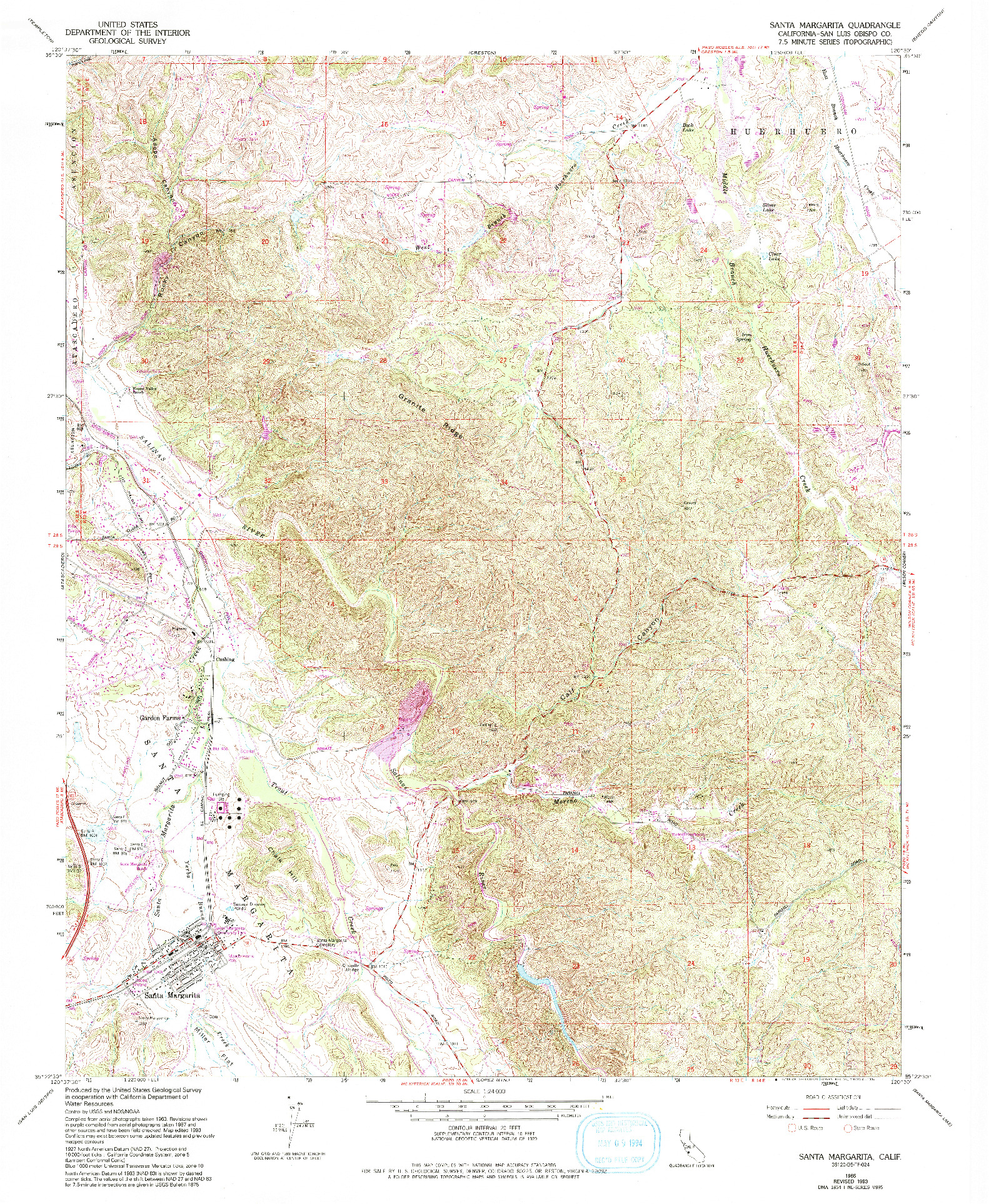 USGS 1:24000-SCALE QUADRANGLE FOR SANTA MARGARITA, CA 1965