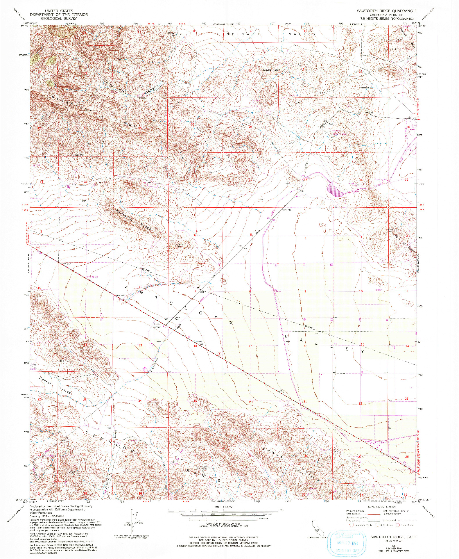 USGS 1:24000-SCALE QUADRANGLE FOR SAWTOOTH RIDGE, CA 1961