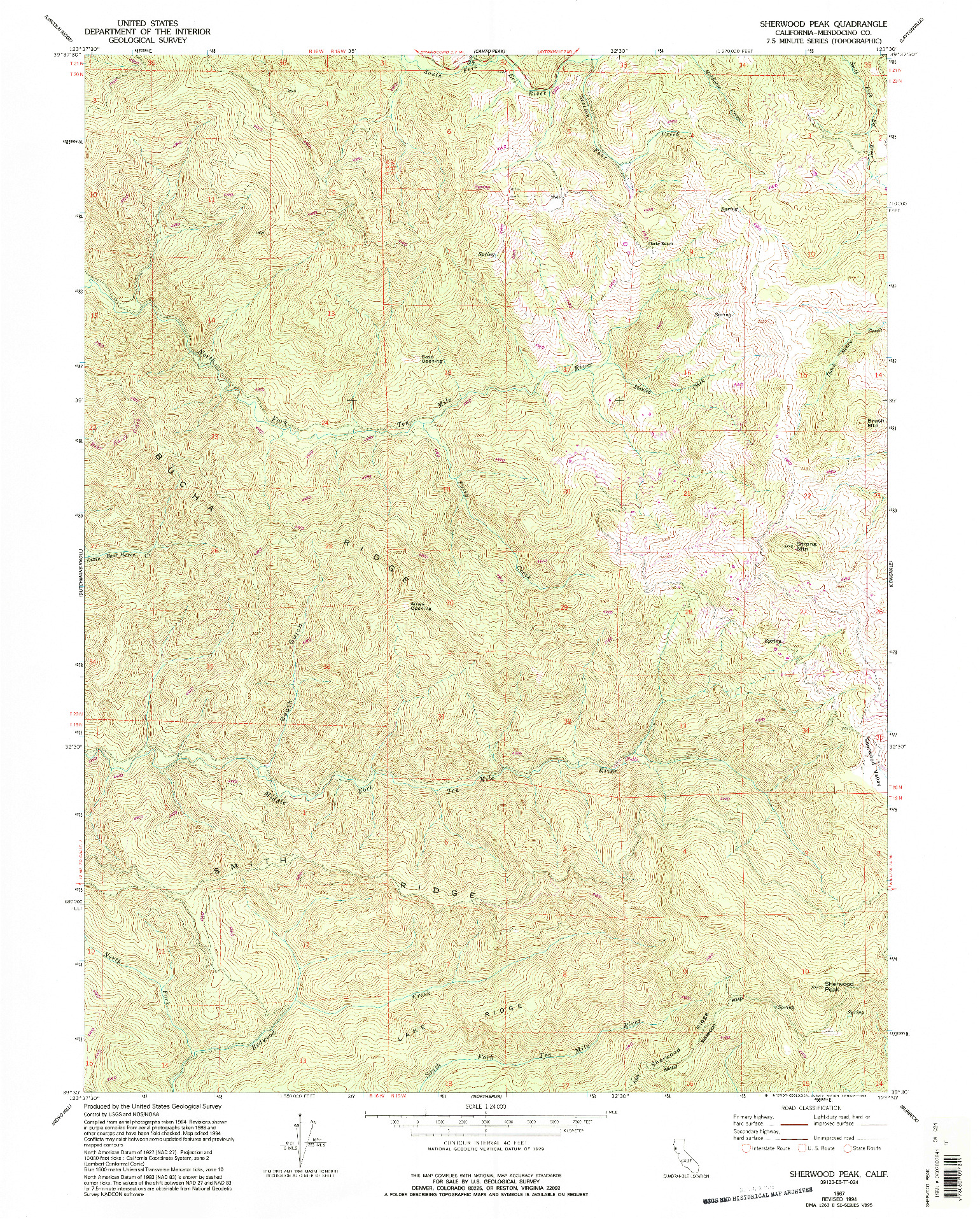 USGS 1:24000-SCALE QUADRANGLE FOR SHERWOOD PEAK, CA 1967