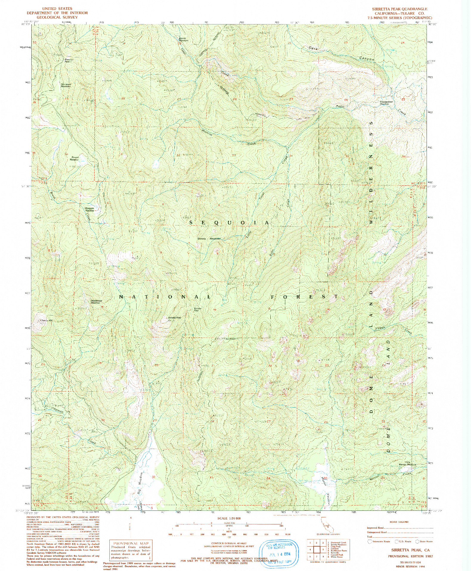 USGS 1:24000-SCALE QUADRANGLE FOR SIRRETTA PEAK, CA 1987