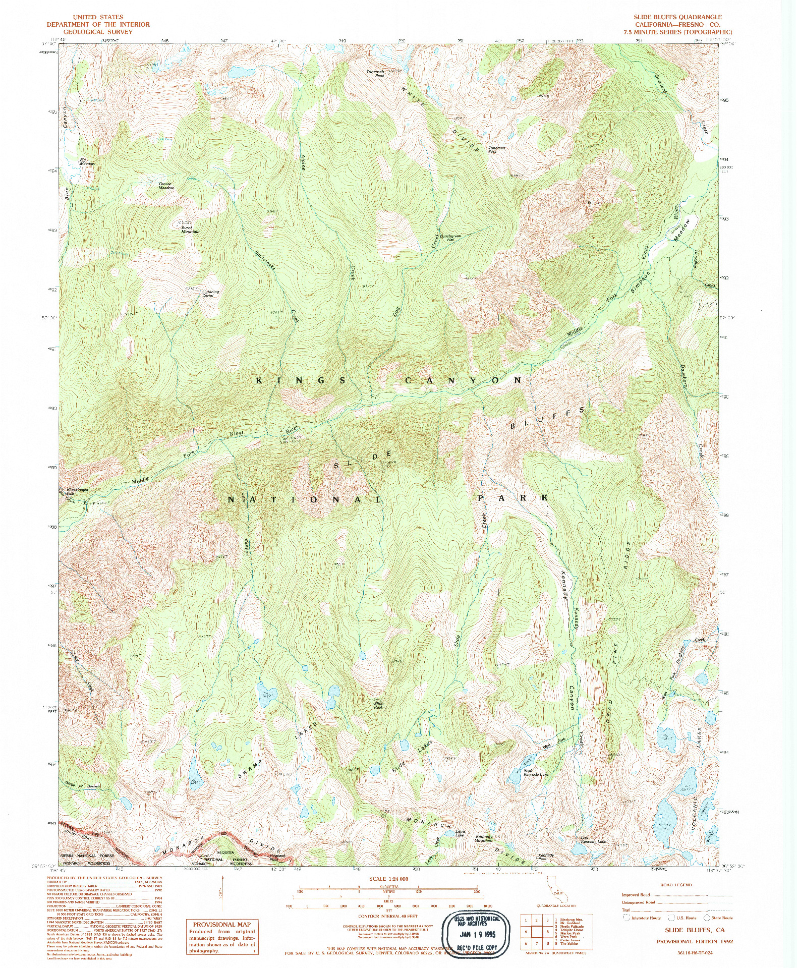 USGS 1:24000-SCALE QUADRANGLE FOR SLIDE BLUFFS, CA 1992