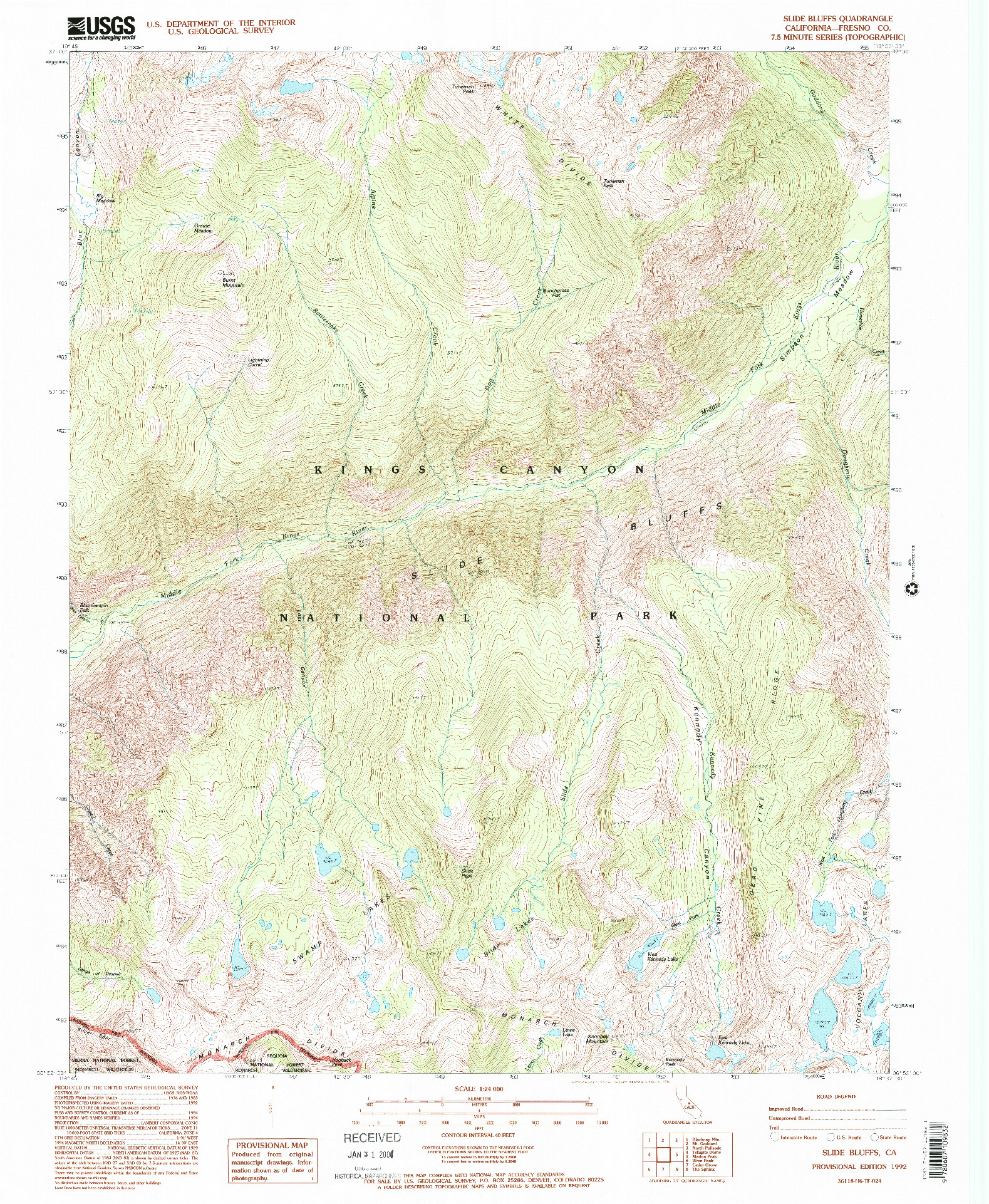 USGS 1:24000-SCALE QUADRANGLE FOR SLIDE BLUFFS, CA 1992