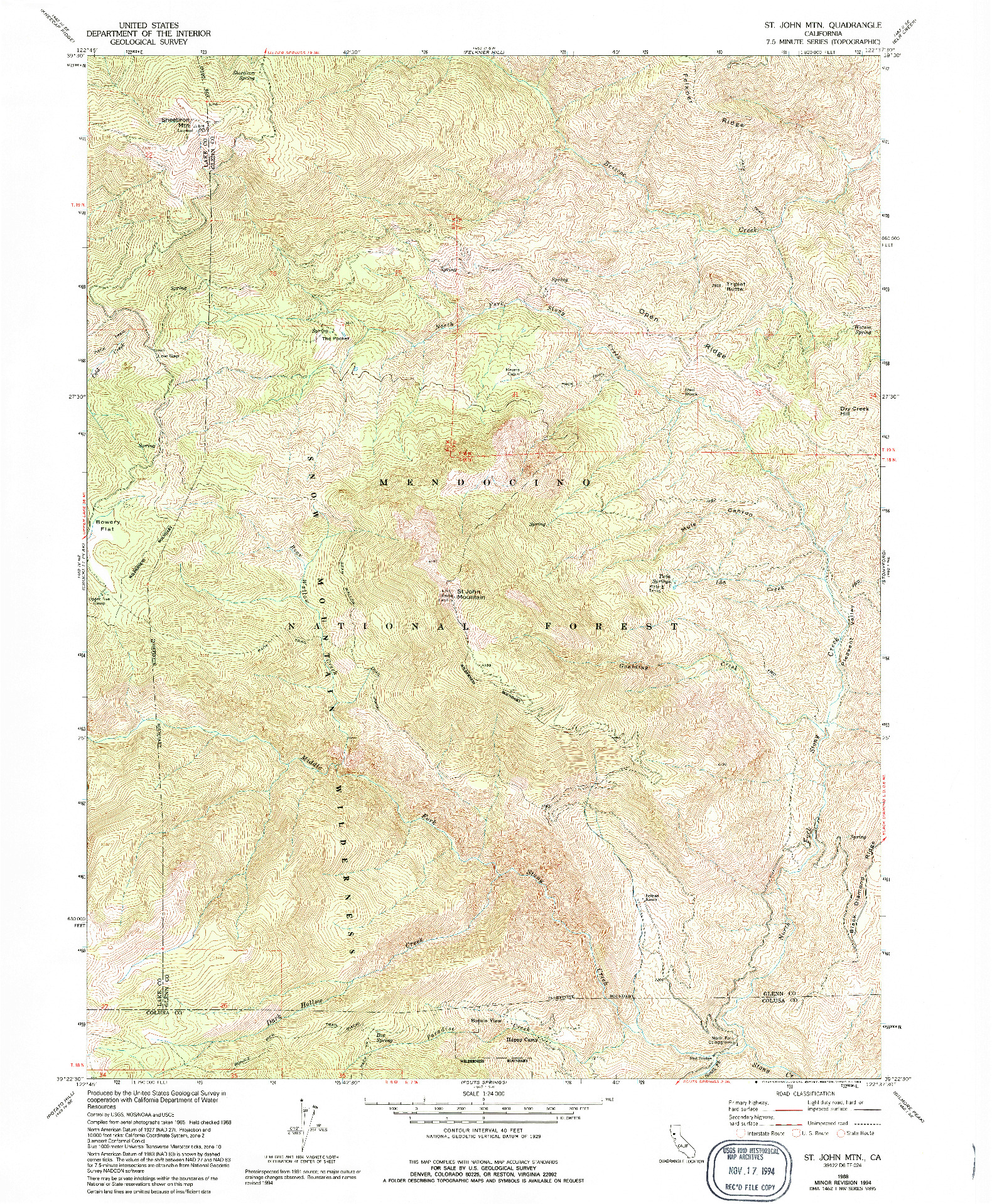 USGS 1:24000-SCALE QUADRANGLE FOR ST. JOHN MTN., CA 1968