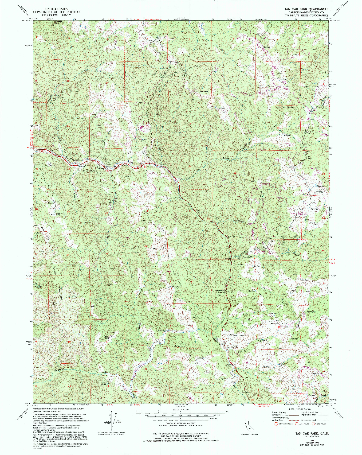 USGS 1:24000-SCALE QUADRANGLE FOR TAN OAK PARK, CA 1969