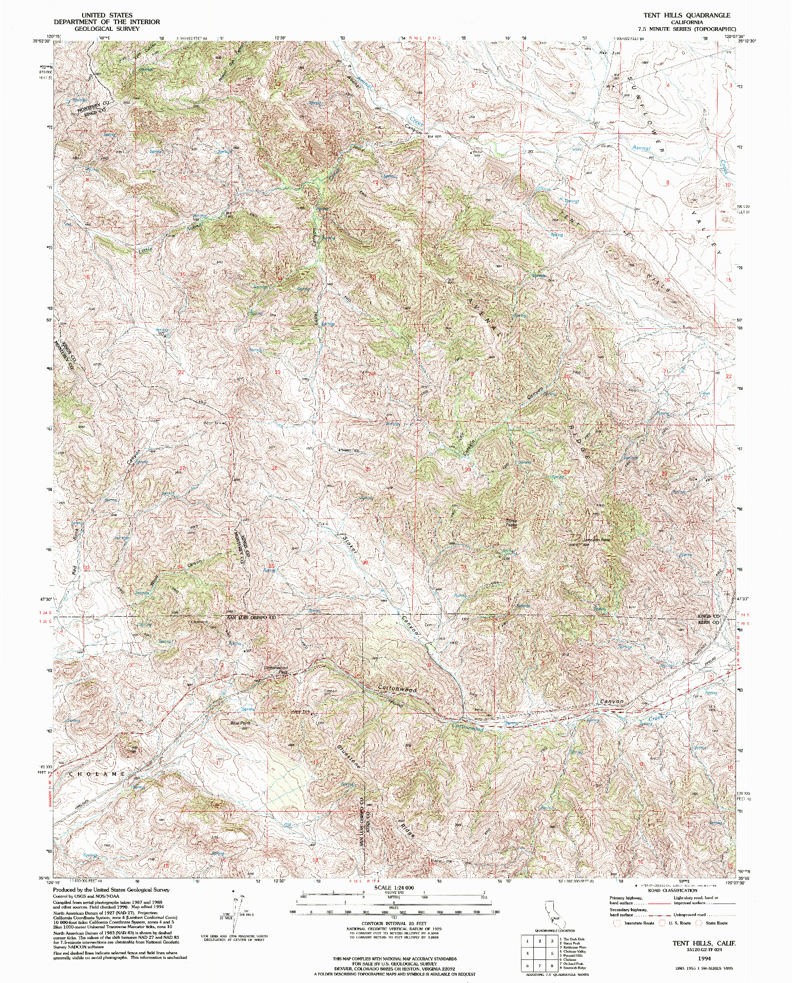 USGS 1:24000-SCALE QUADRANGLE FOR TENT HILLS, CA 1994