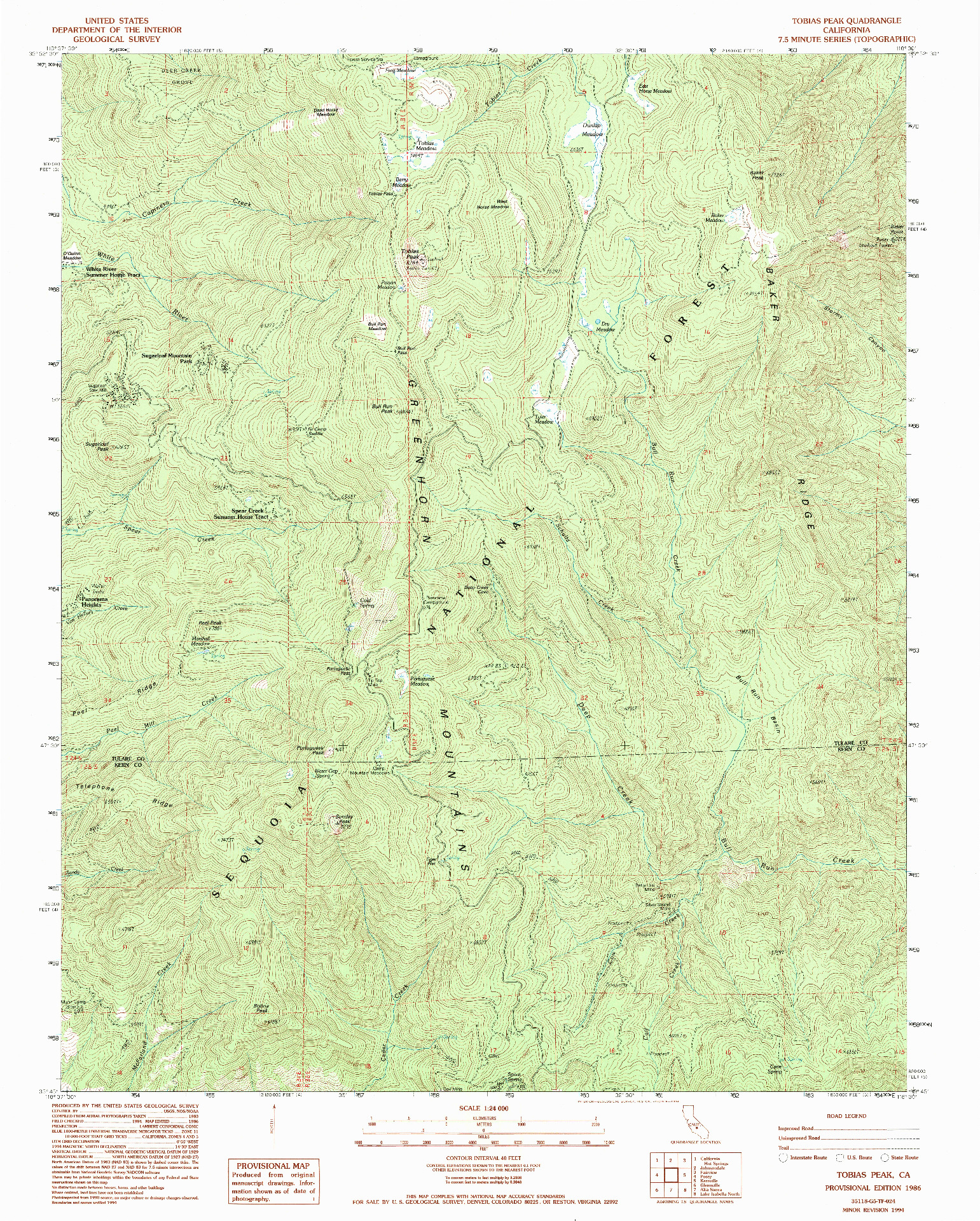 USGS 1:24000-SCALE QUADRANGLE FOR TOBIAS PEAK, CA 1986