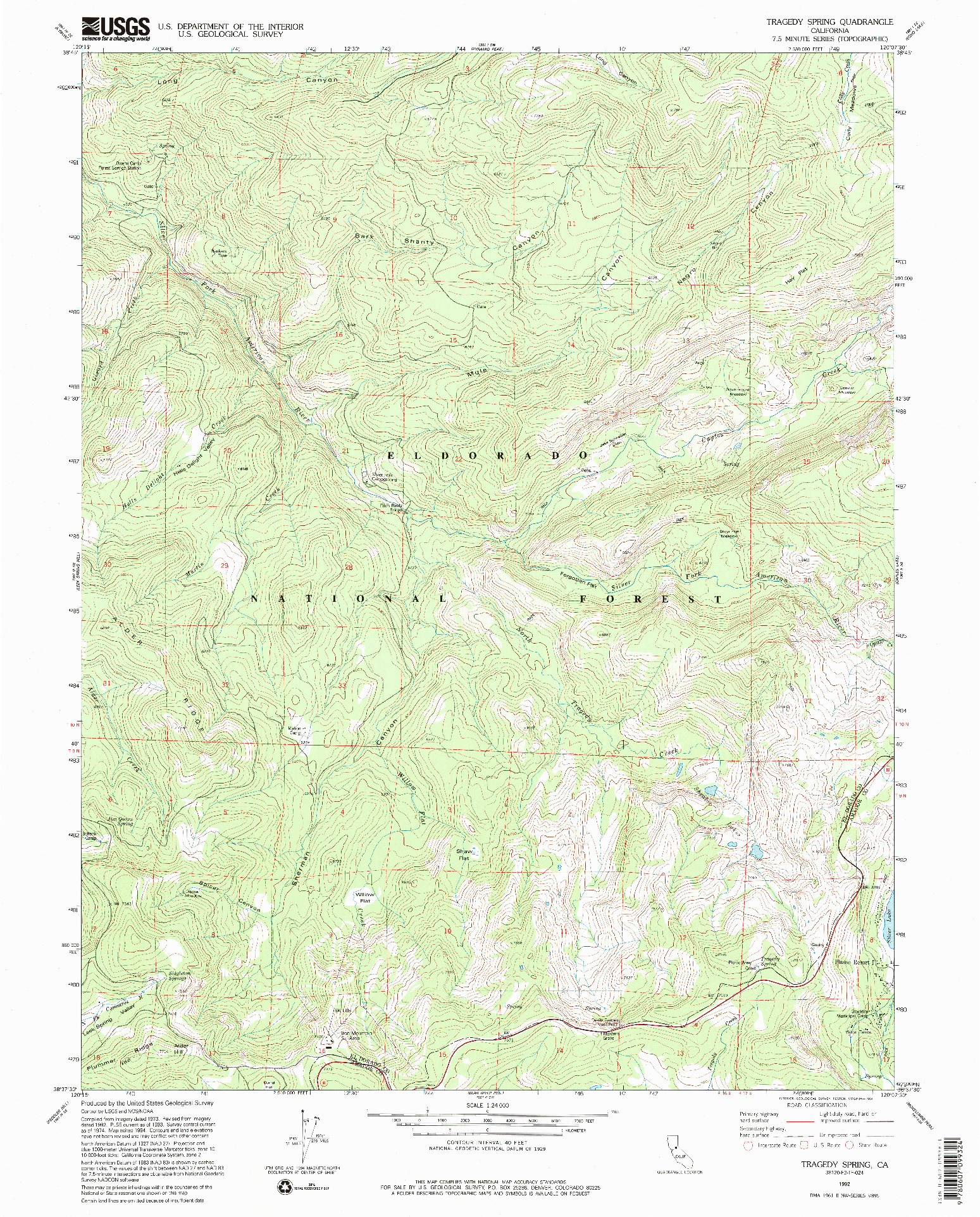 USGS 1:24000-SCALE QUADRANGLE FOR TRAGEDY SPRING, CA 1992