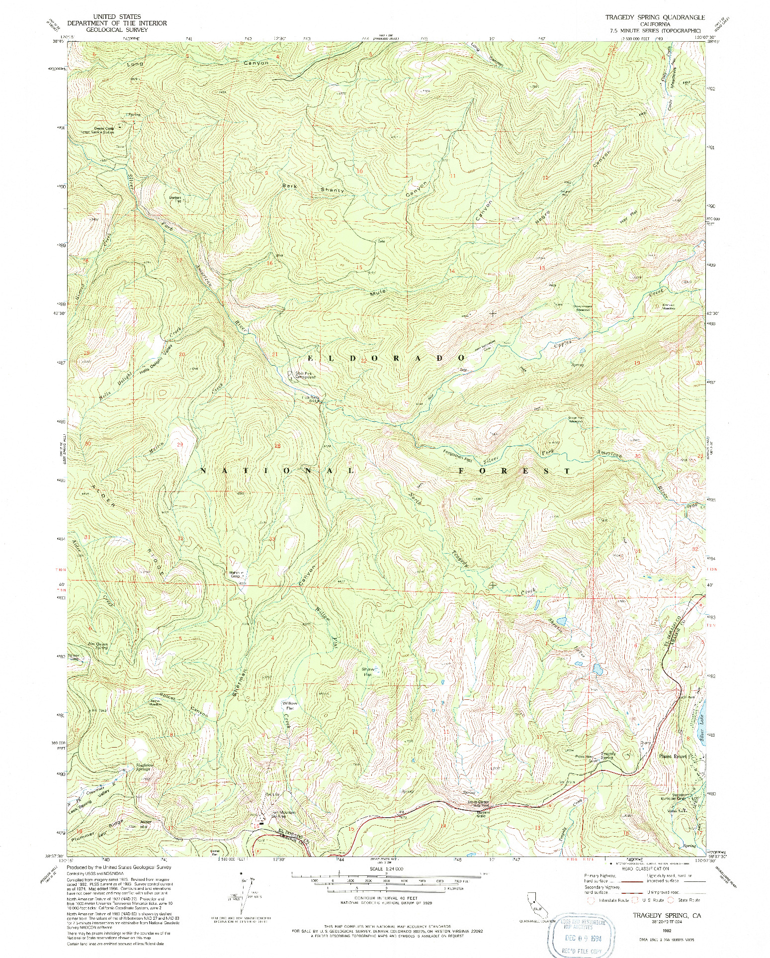 USGS 1:24000-SCALE QUADRANGLE FOR TRAGEDY SPRING, CA 1992