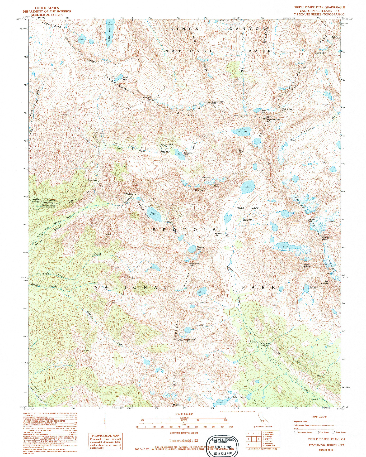 USGS 1:24000-SCALE QUADRANGLE FOR TRIPLE DIVIDE PEAK, CA 1993