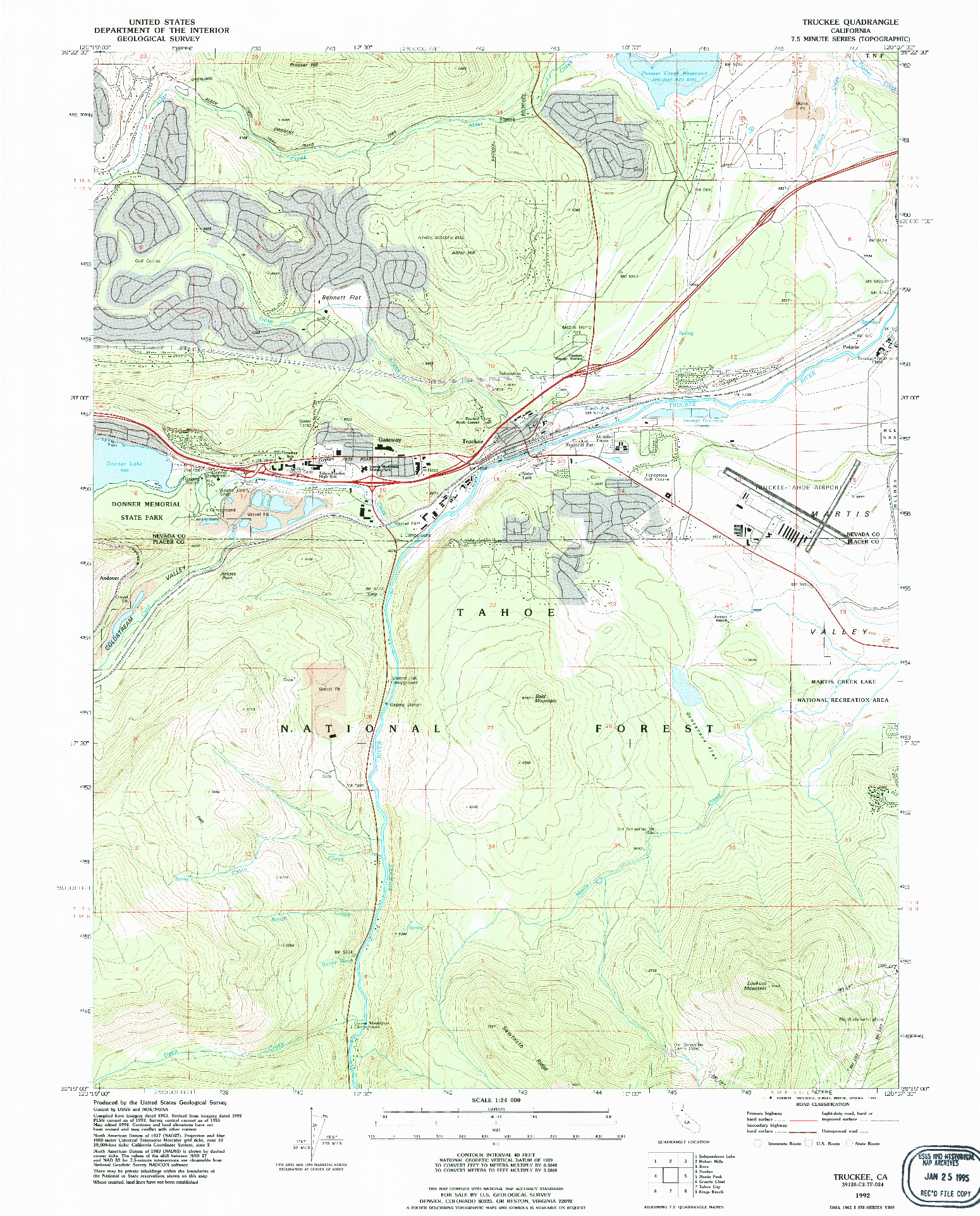 USGS 1:24000-SCALE QUADRANGLE FOR TRUCKEE, CA 1992