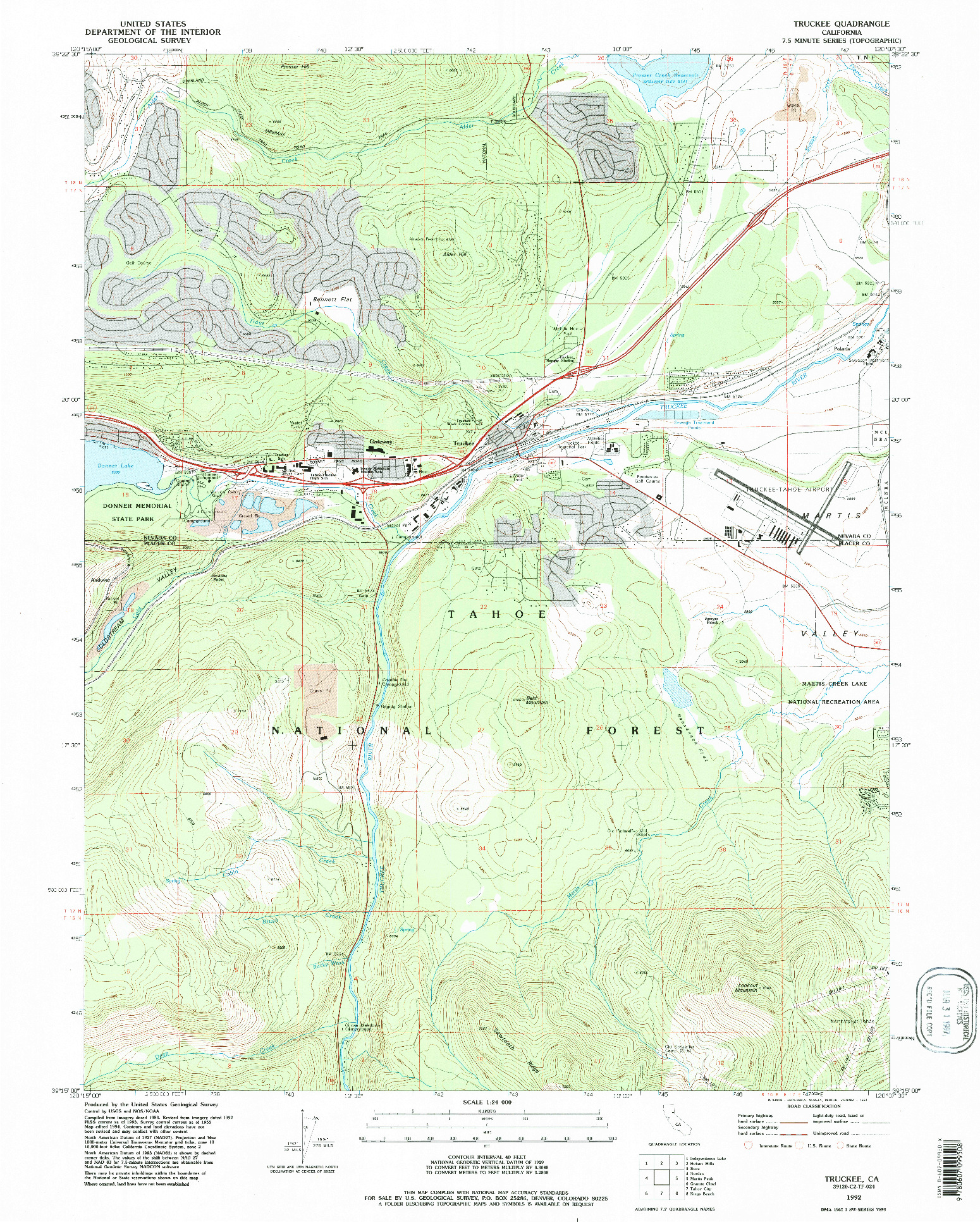 USGS 1:24000-SCALE QUADRANGLE FOR TRUCKEE, CA 1992