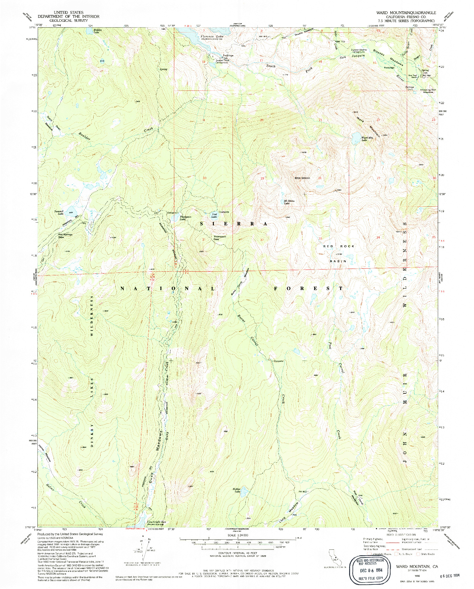 USGS 1:24000-SCALE QUADRANGLE FOR WARD MOUNTAIN, CA 1990