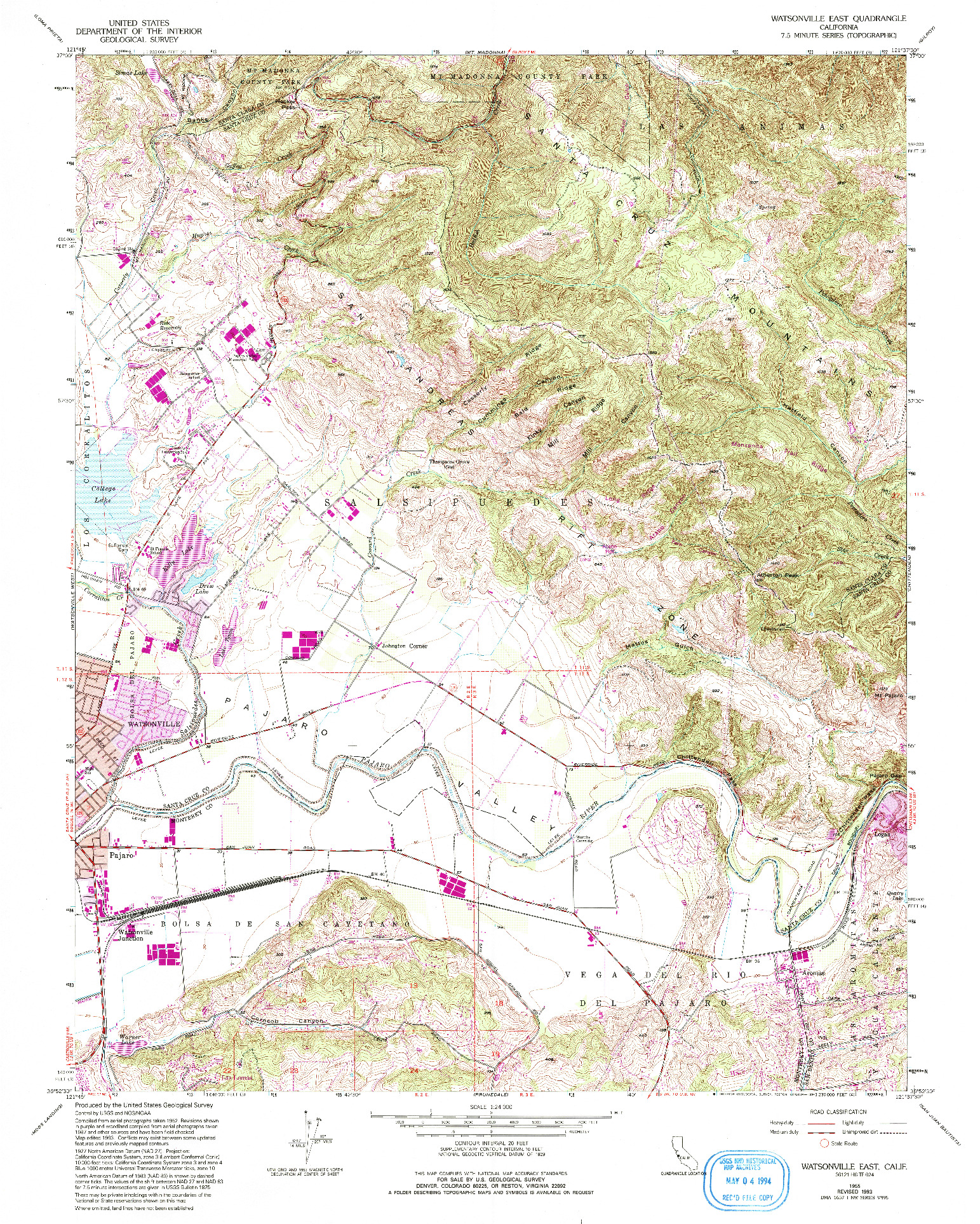 USGS 1:24000-SCALE QUADRANGLE FOR WATSONVILLE EAST, CA 1955