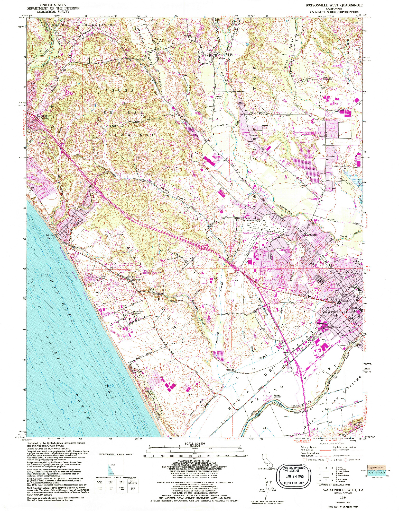 USGS 1:24000-SCALE QUADRANGLE FOR WATSONVILLE WEST, CA 1954