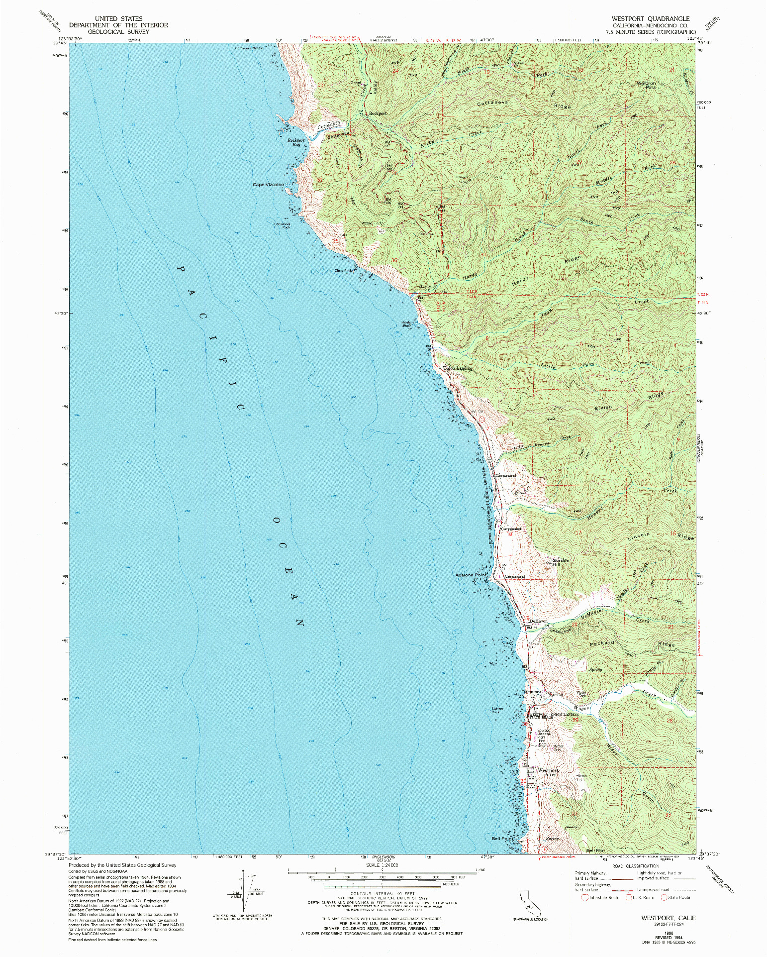 USGS 1:24000-SCALE QUADRANGLE FOR WESTPORT, CA 1966