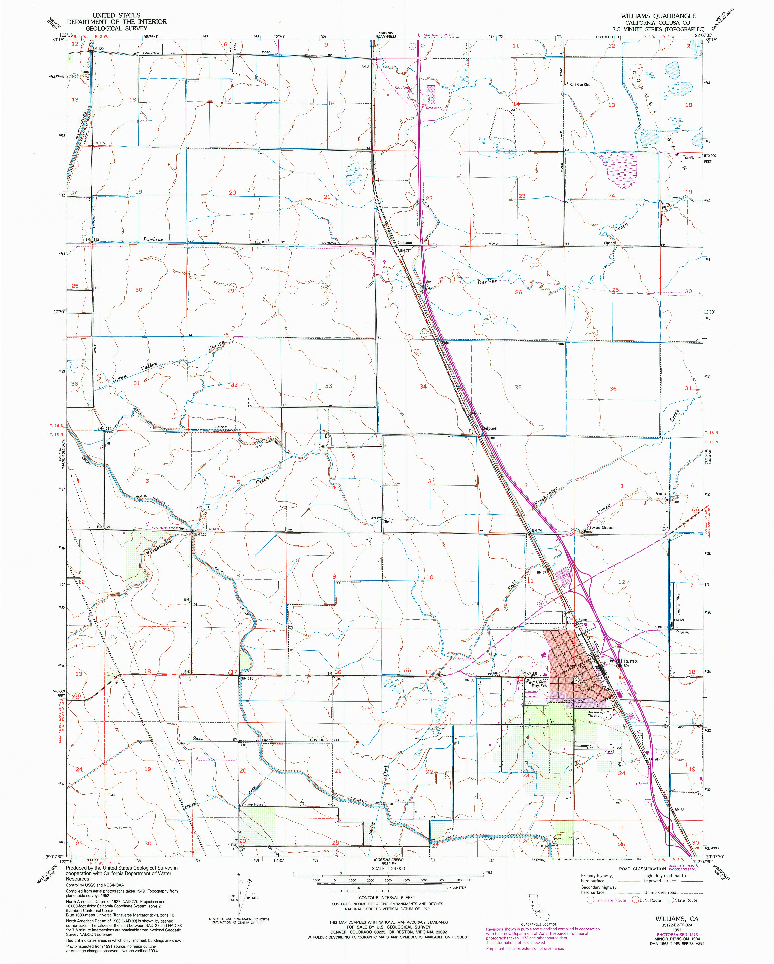 USGS 1:24000-SCALE QUADRANGLE FOR WILLIAMS, CA 1952