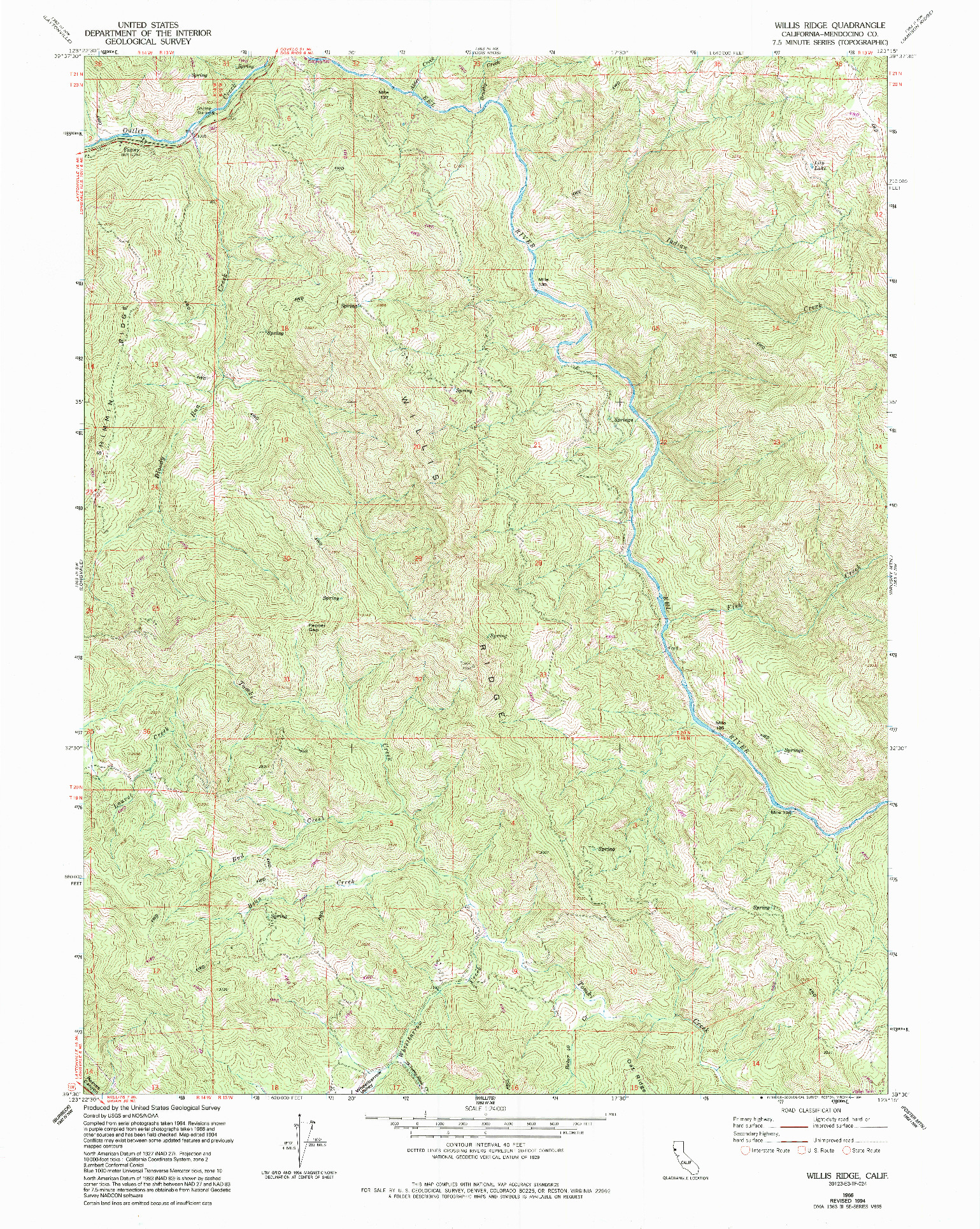 USGS 1:24000-SCALE QUADRANGLE FOR WILLIS RIDGE, CA 1966