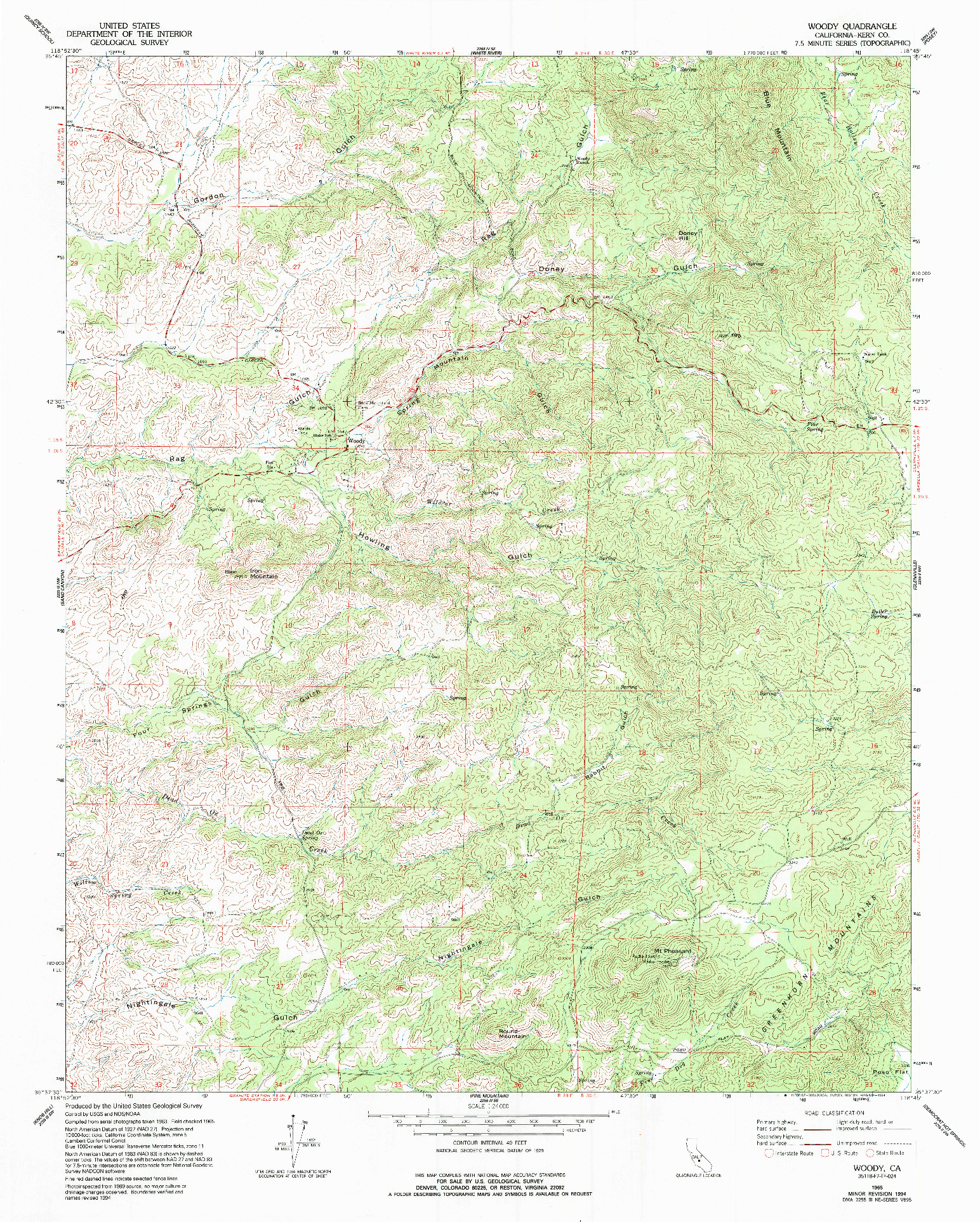 USGS 1:24000-SCALE QUADRANGLE FOR WOODY, CA 1965