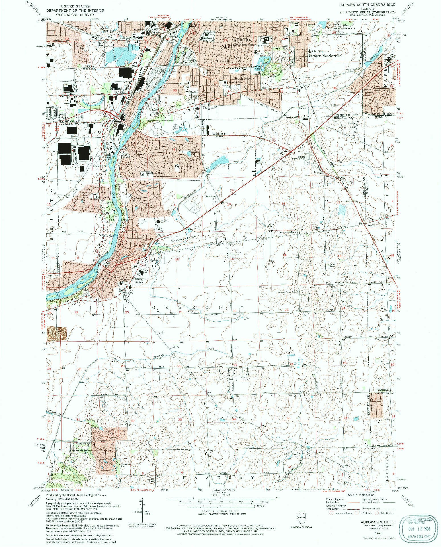 USGS 1:24000-SCALE QUADRANGLE FOR AURORA SOUTH, IL 1993