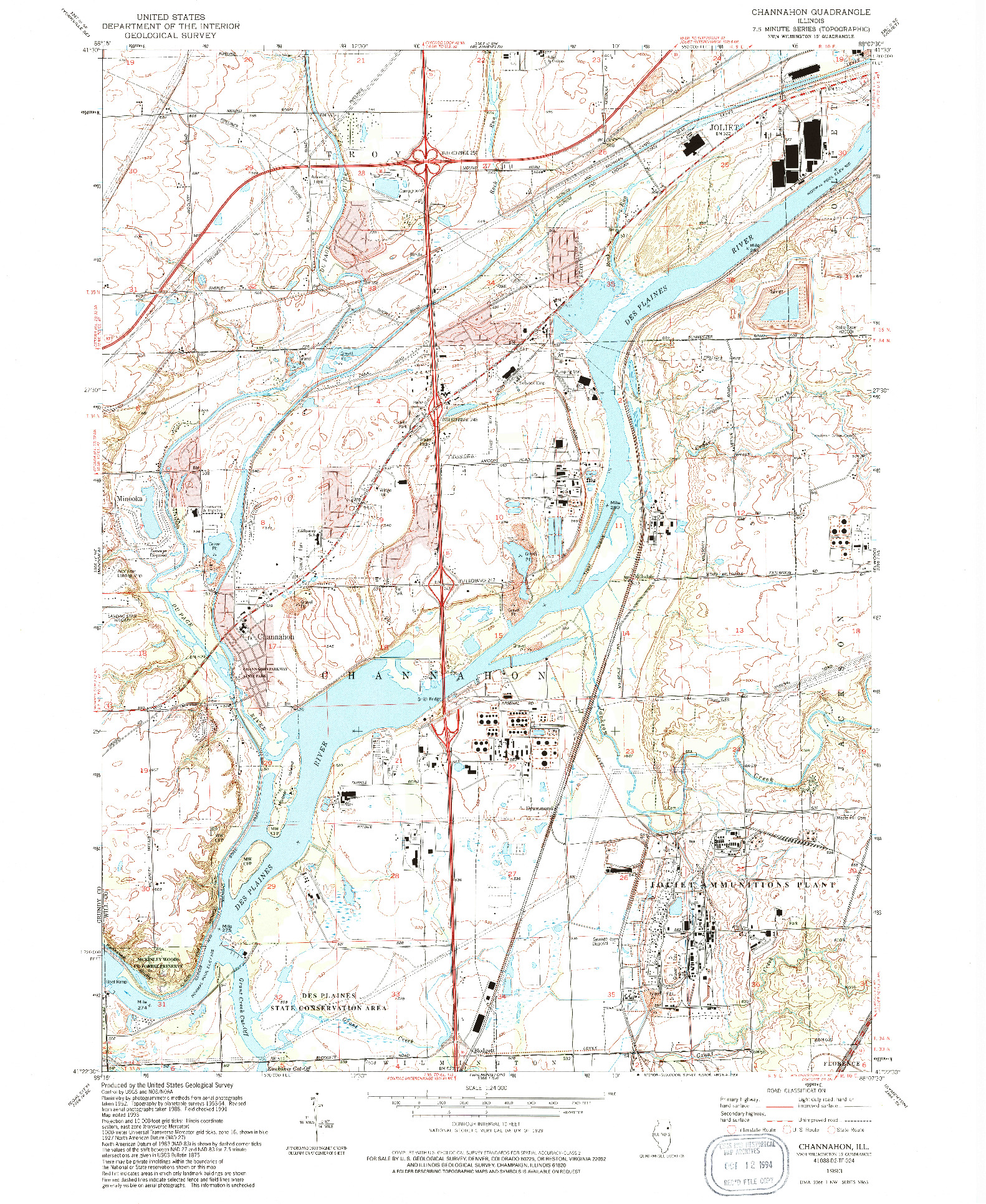 USGS 1:24000-SCALE QUADRANGLE FOR CHANNAHON, IL 1993