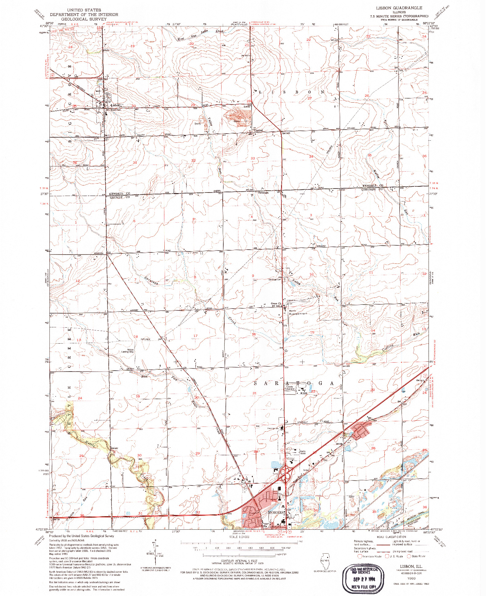 USGS 1:24000-SCALE QUADRANGLE FOR LISBON, IL 1993
