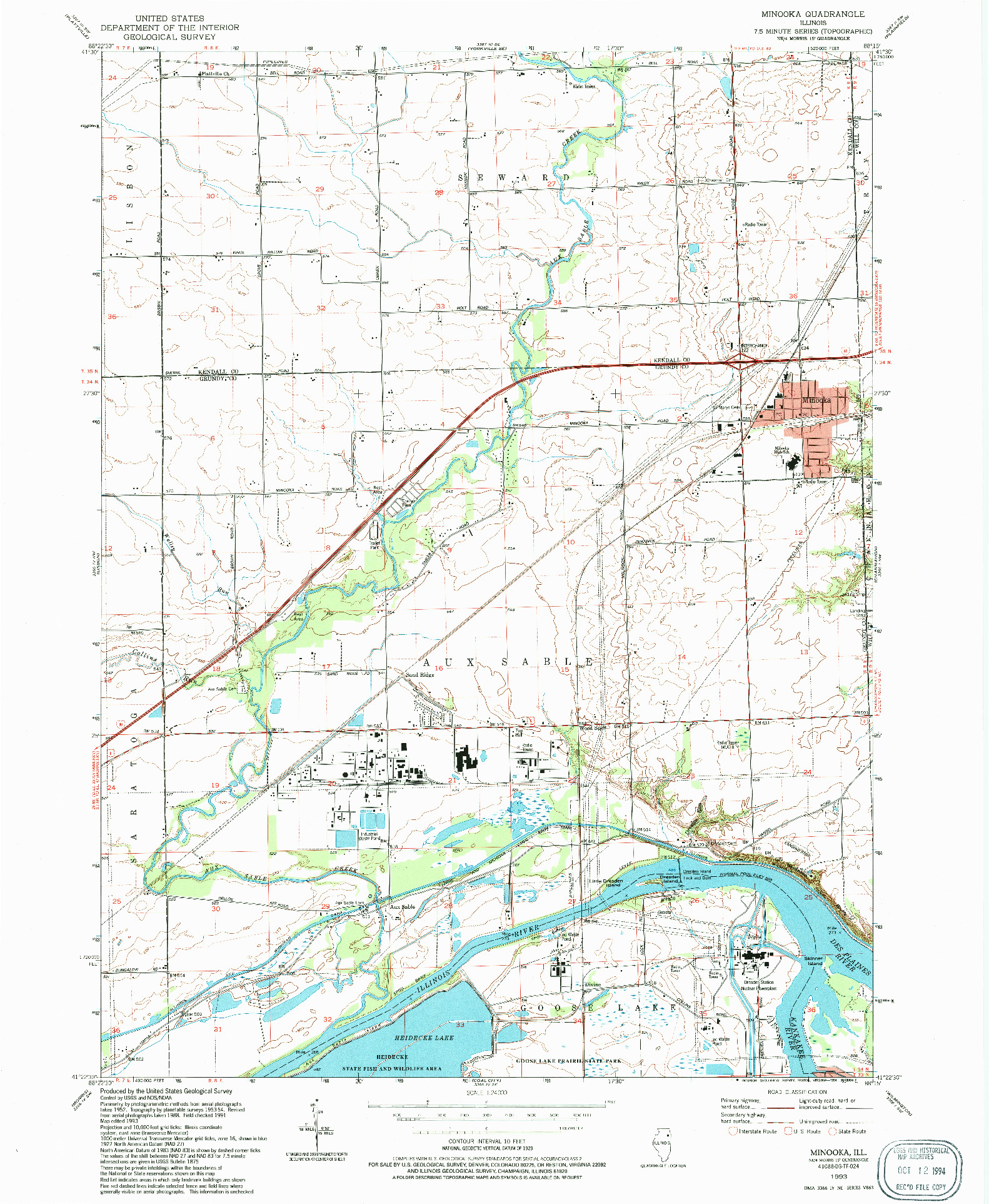 USGS 1:24000-SCALE QUADRANGLE FOR MINOOKA, IL 1993