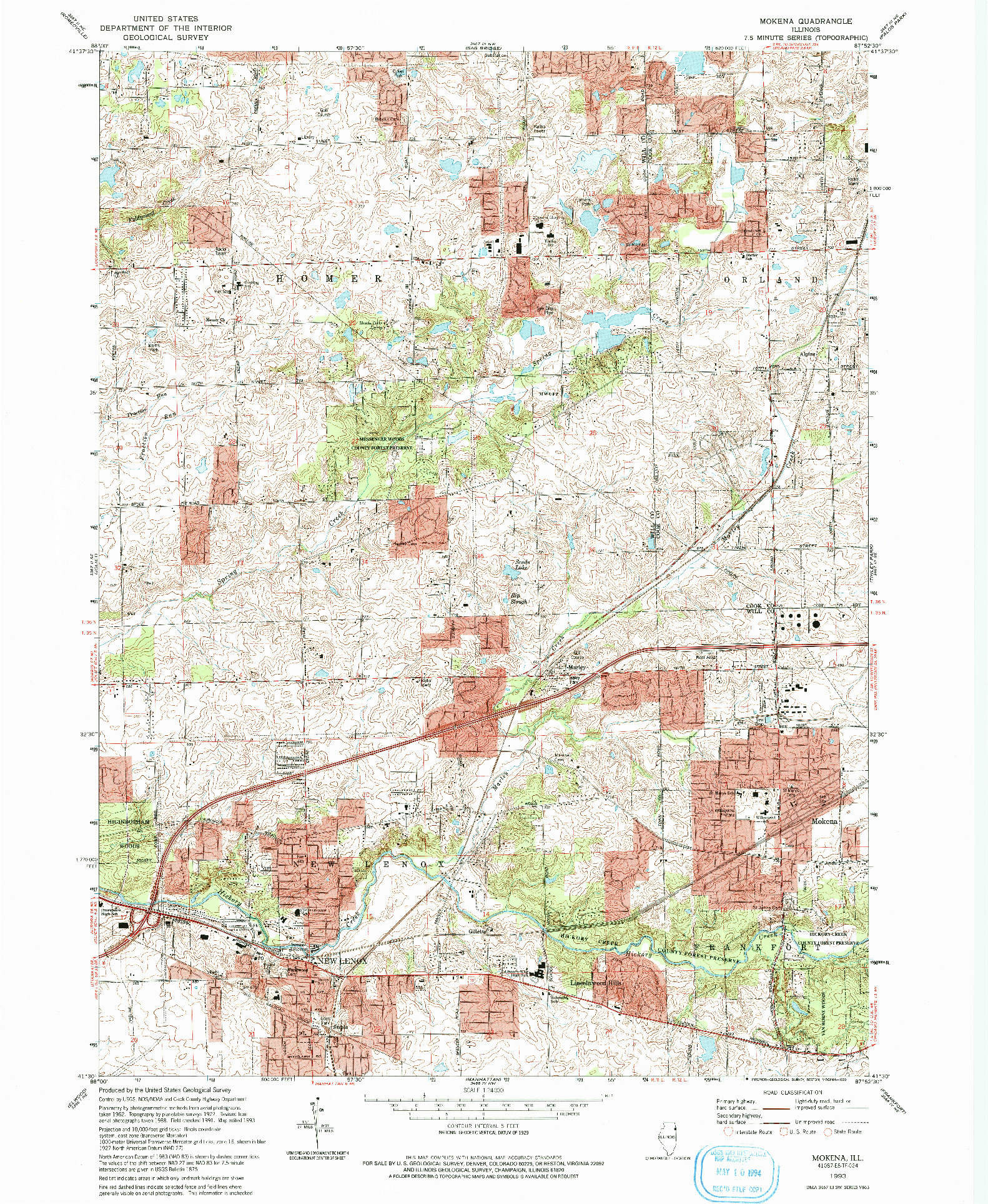 USGS 1:24000-SCALE QUADRANGLE FOR MOKENA, IL 1993