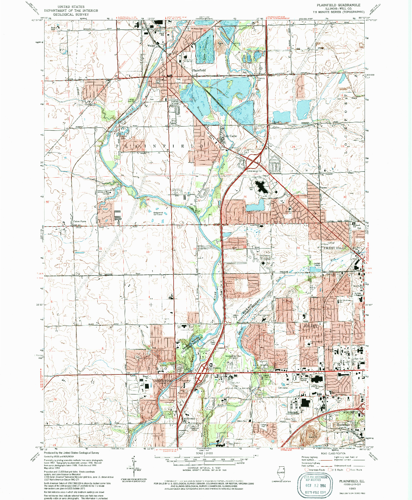 USGS 1:24000-SCALE QUADRANGLE FOR PLAINFIELD, IL 1993