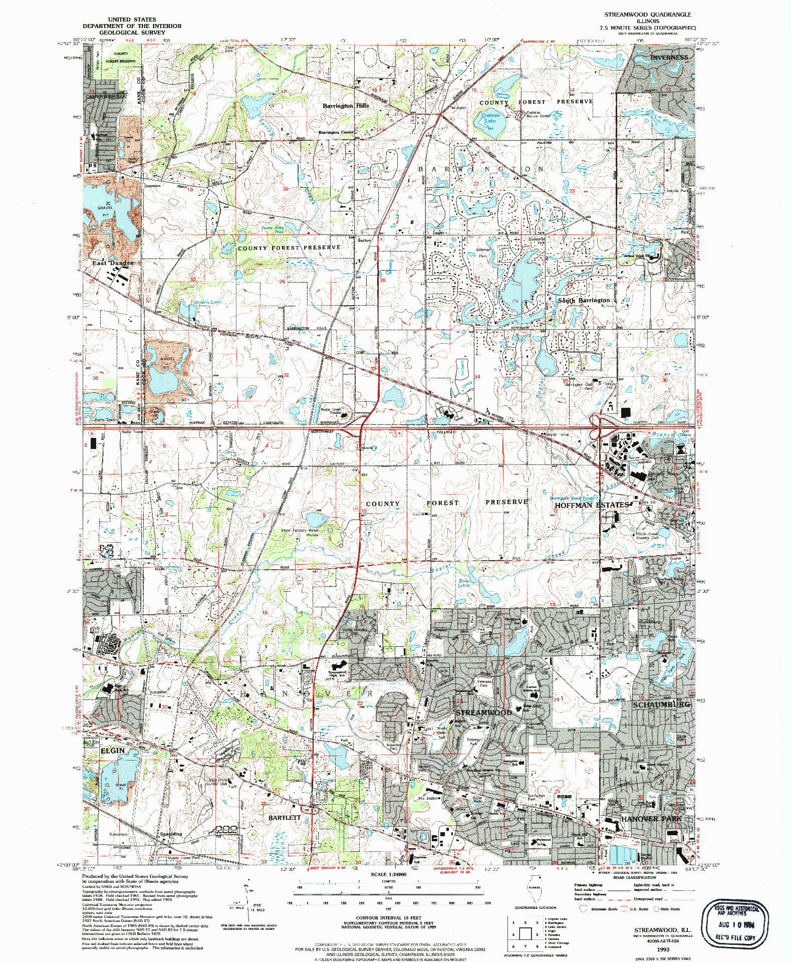 USGS 1:24000-SCALE QUADRANGLE FOR STREAMWOOD, IL 1993