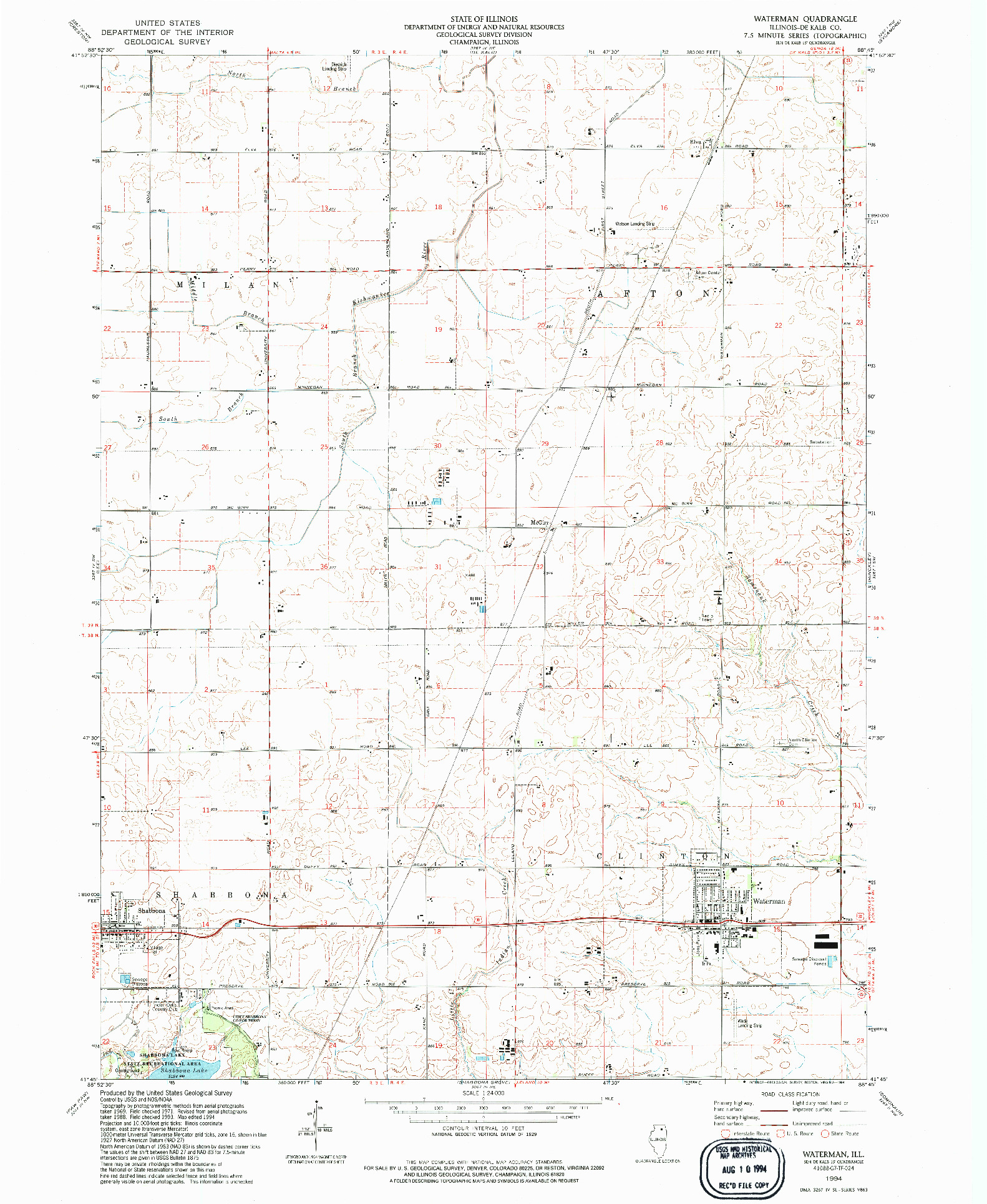 USGS 1:24000-SCALE QUADRANGLE FOR WATERMAN, IL 1994