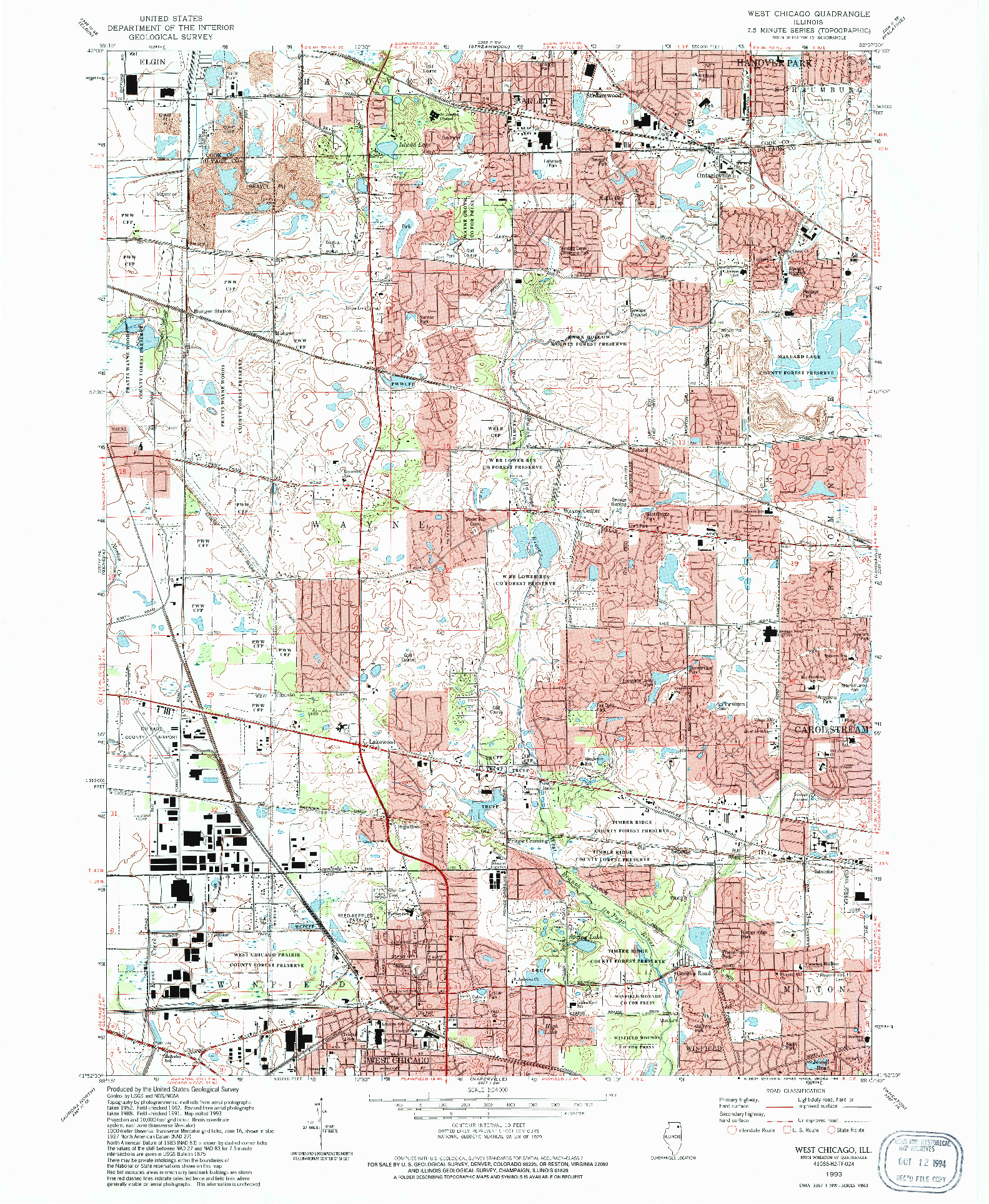 USGS 1:24000-SCALE QUADRANGLE FOR WEST CHICAGO, IL 1993