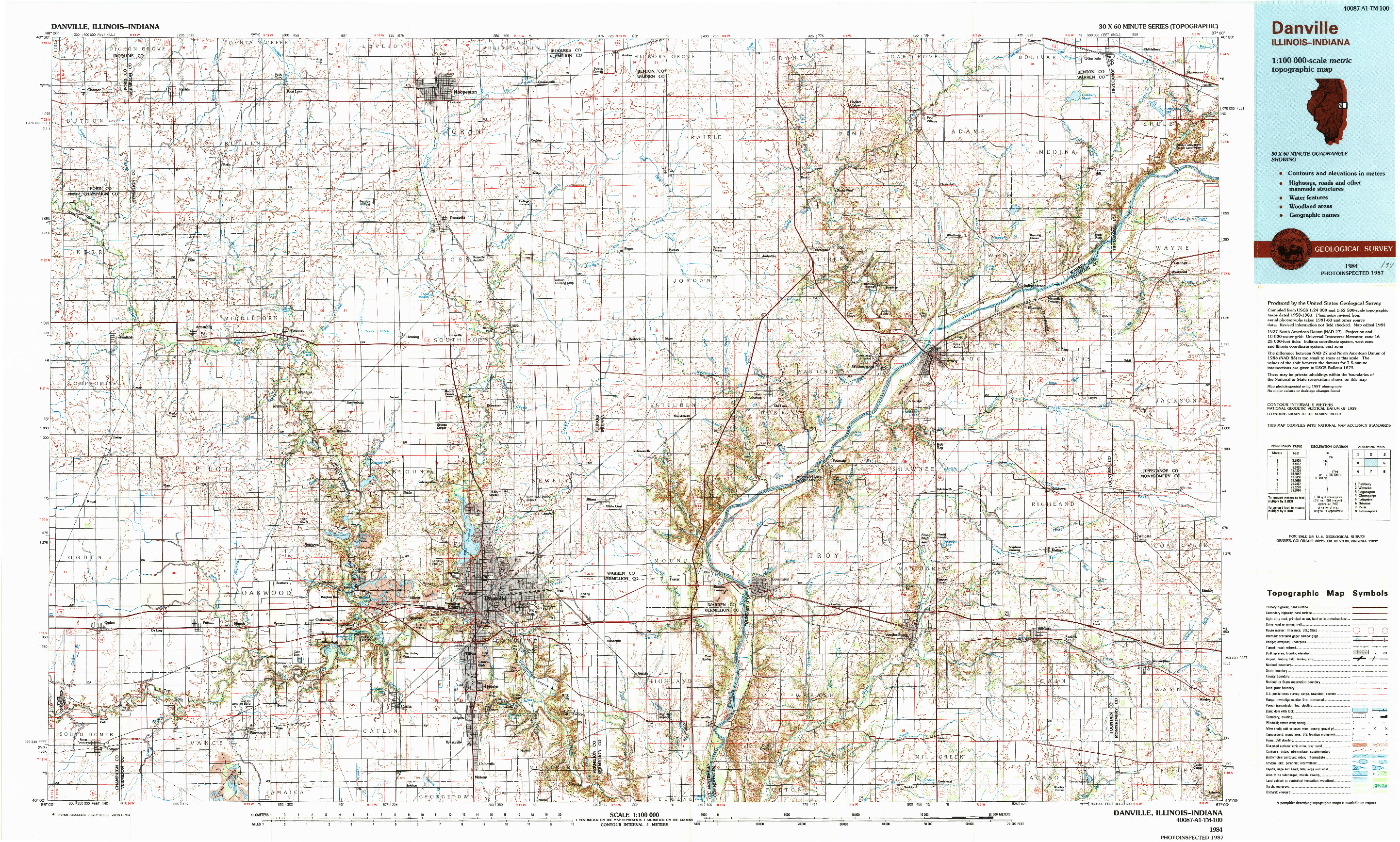 USGS 1:100000-SCALE QUADRANGLE FOR DANVILLE, IL 1987